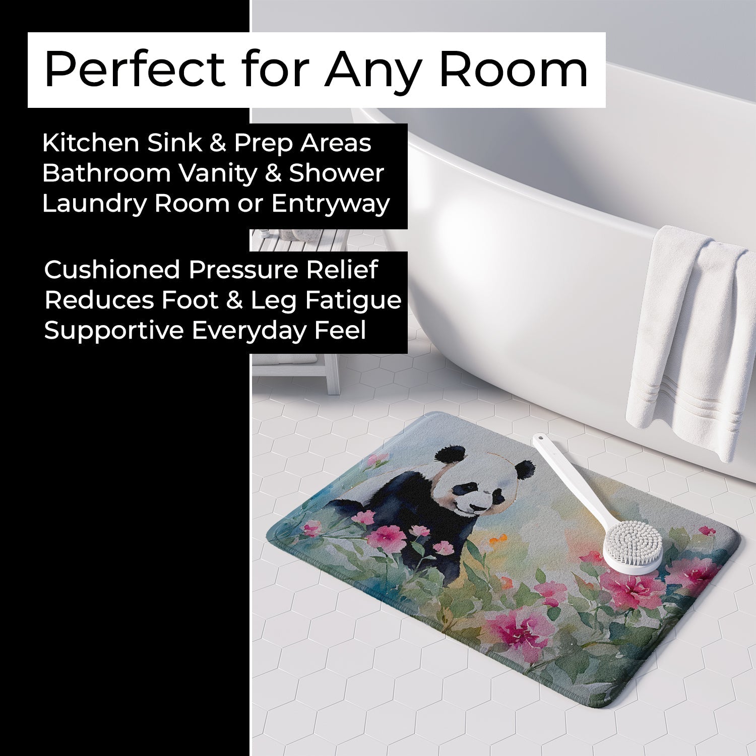Panda Memory Foam Kitchen Mat Machine Washable Anti-Fatigue Cushion Comfort Bath or Kitchen Rug