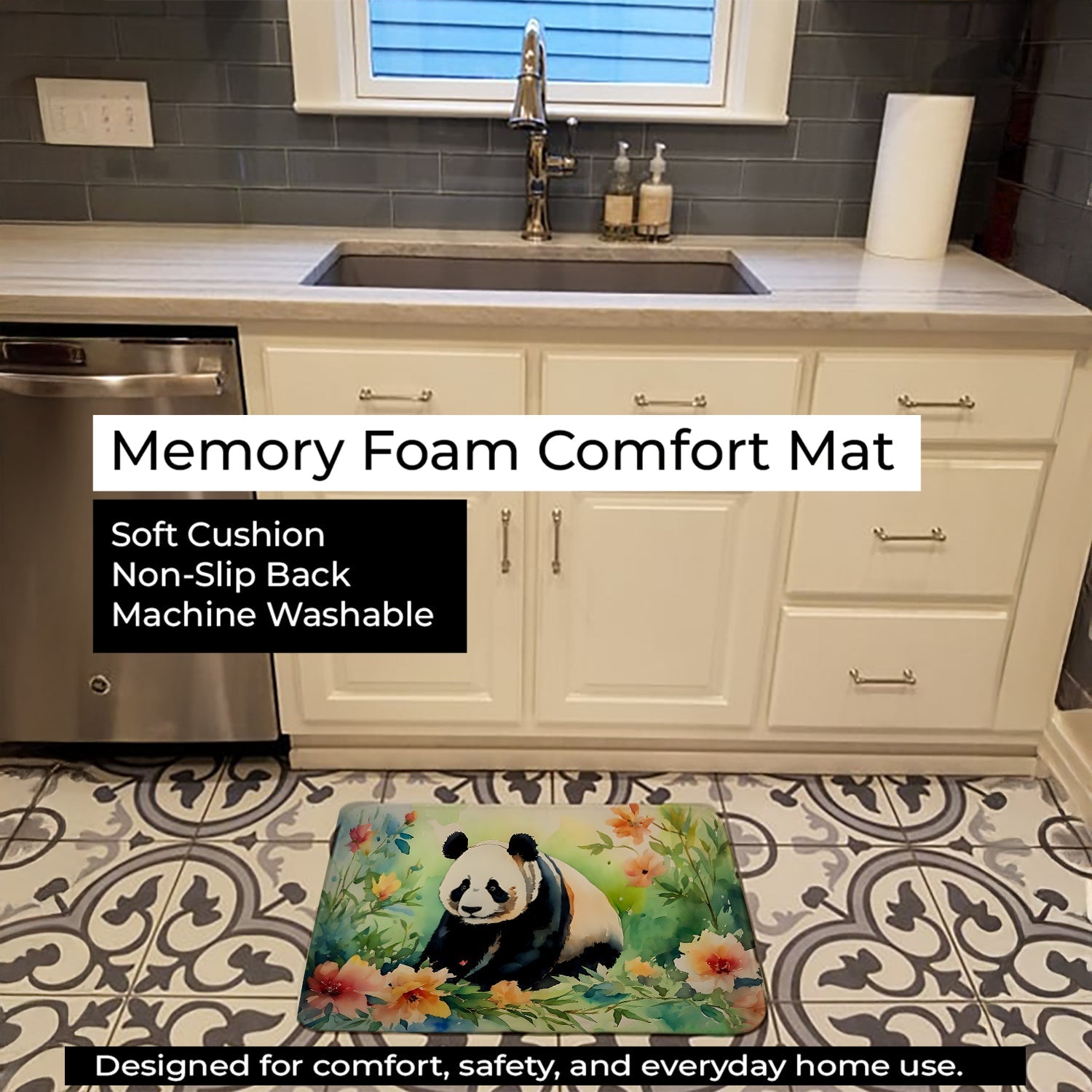 Panda Memory Foam Kitchen Mat Machine Washable Anti-Fatigue Cushion Comfort Bath or Kitchen Rug