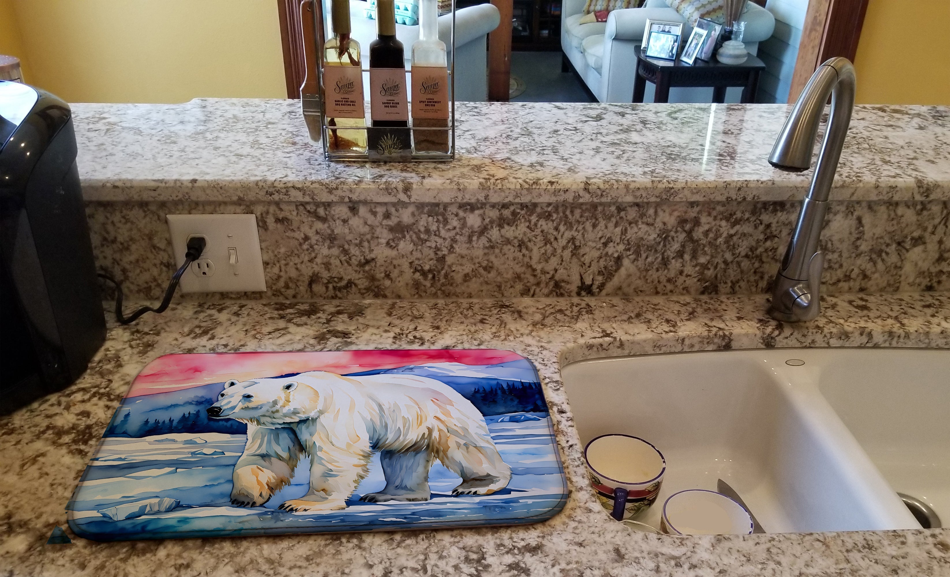 Polar Bear Dish Drying Mat Absorbent Dish Drying Mat Pad for Kitchen Counter Dish Drainer Mat for Countertop, 14 x 21", Multicolor