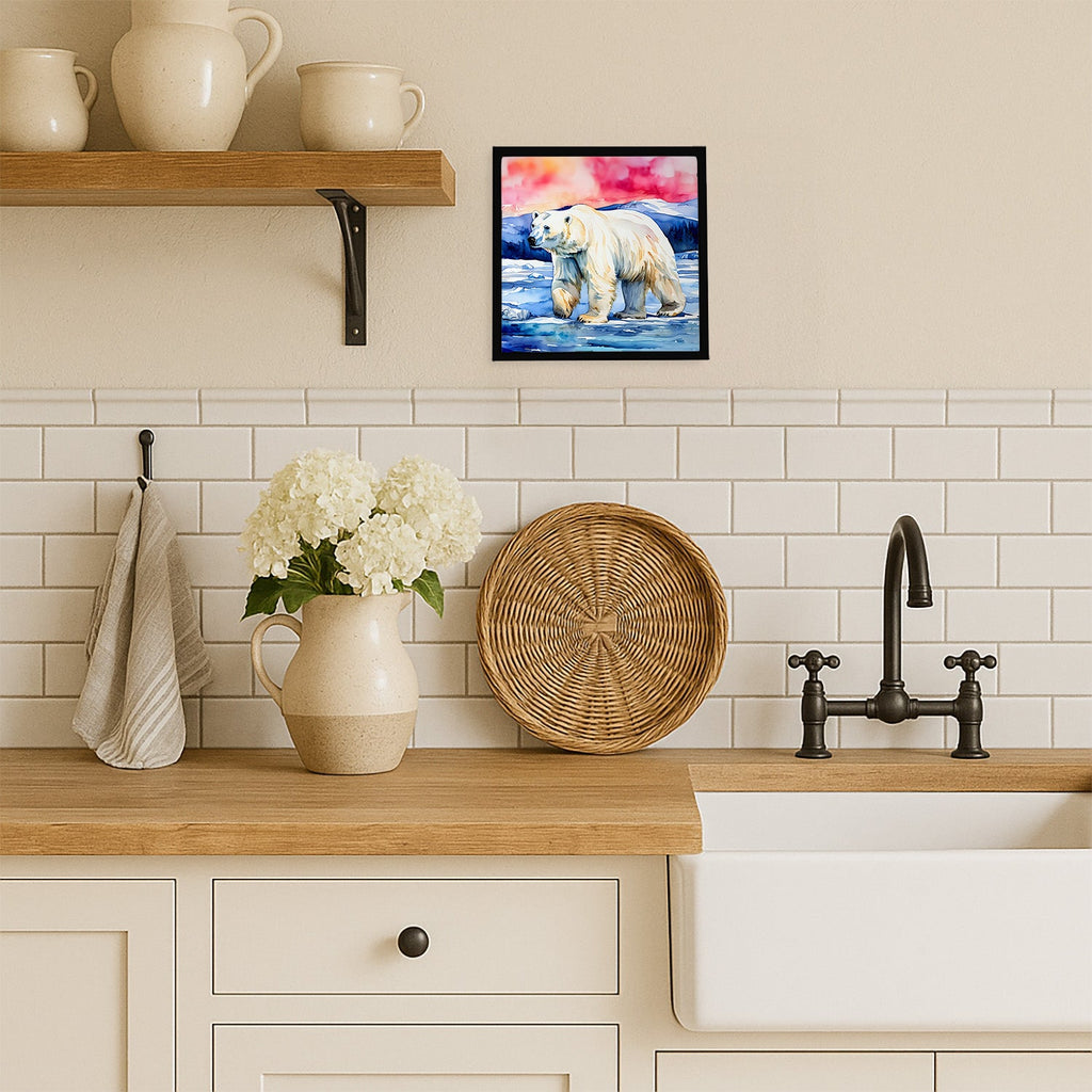 Polar Bear Framed Metal Print Bathroom, Kitchen, Office, Home Decor Wall Art Ready to Hang, Square, 8X8