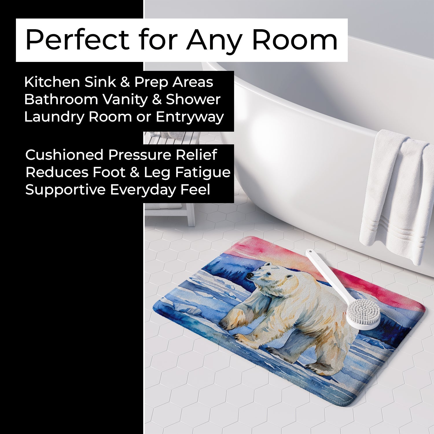 Polar Bear Memory Foam Kitchen Mat Machine Washable Anti-Fatigue Cushion Comfort Bath or Kitchen Rug
