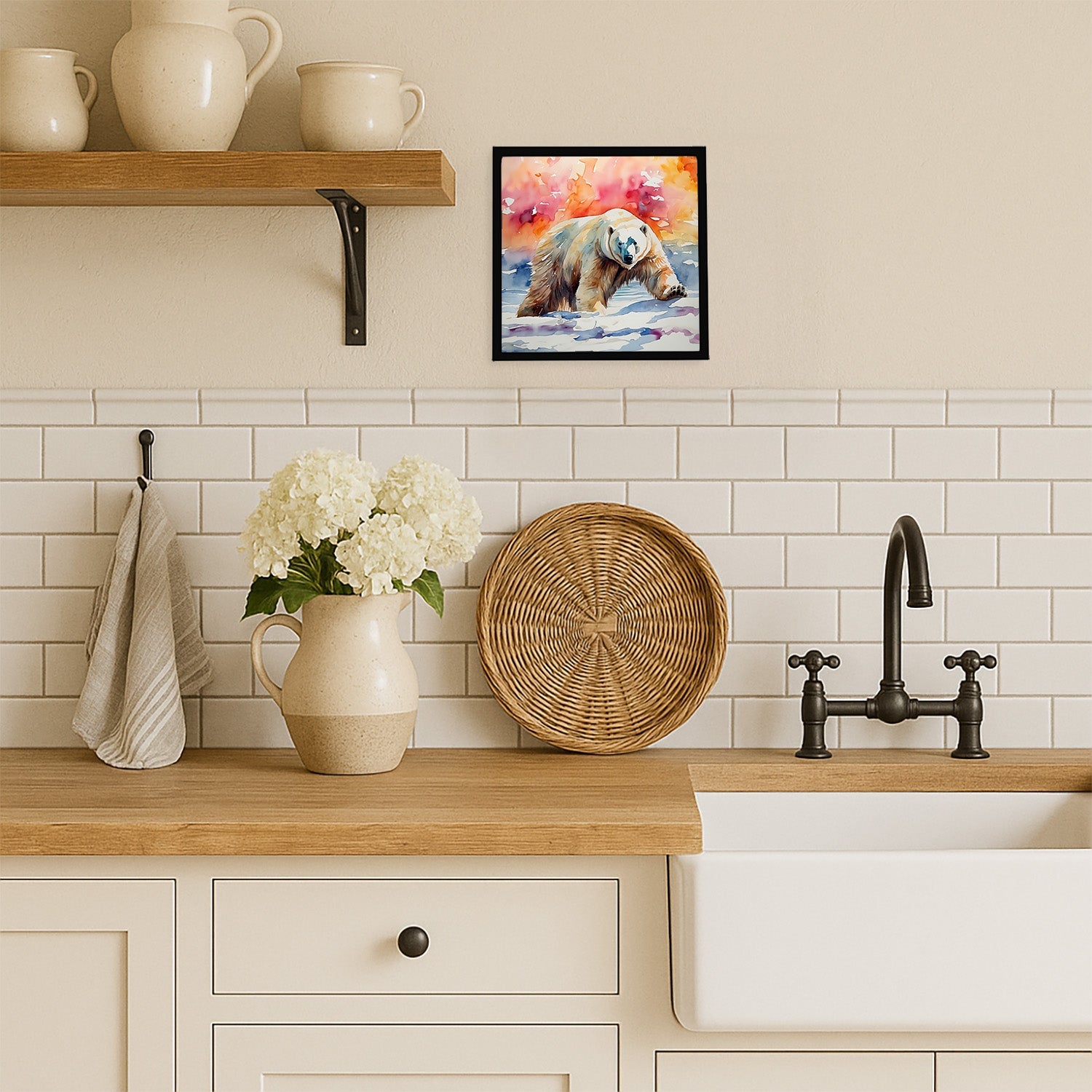 Polar Bear Framed Metal Print Bathroom, Kitchen, Office, Home Decor Wall Art Ready to Hang, Square, 8X8