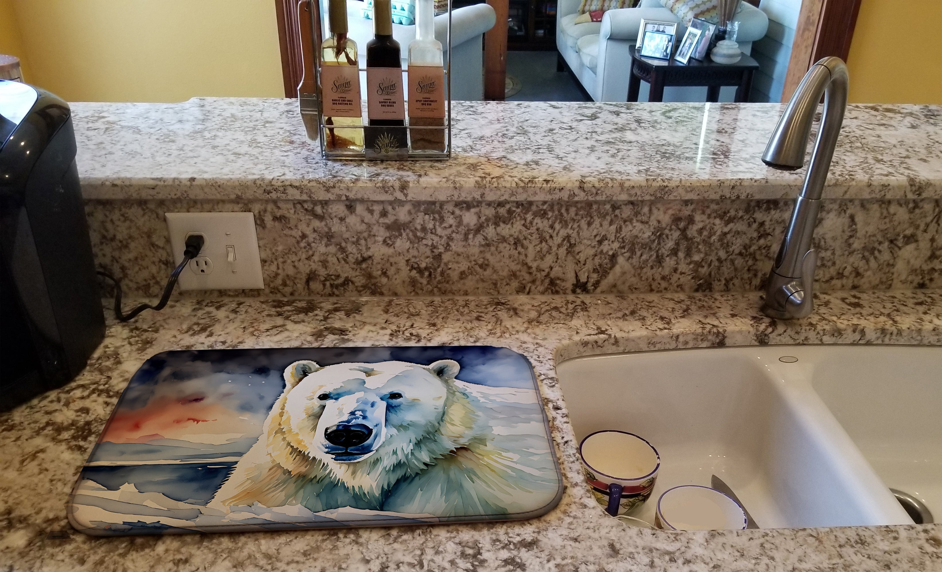 Polar Bear Dish Drying Mat Absorbent Dish Drying Mat Pad for Kitchen Counter Dish Drainer Mat for Countertop, 14 x 21", Multicolor
