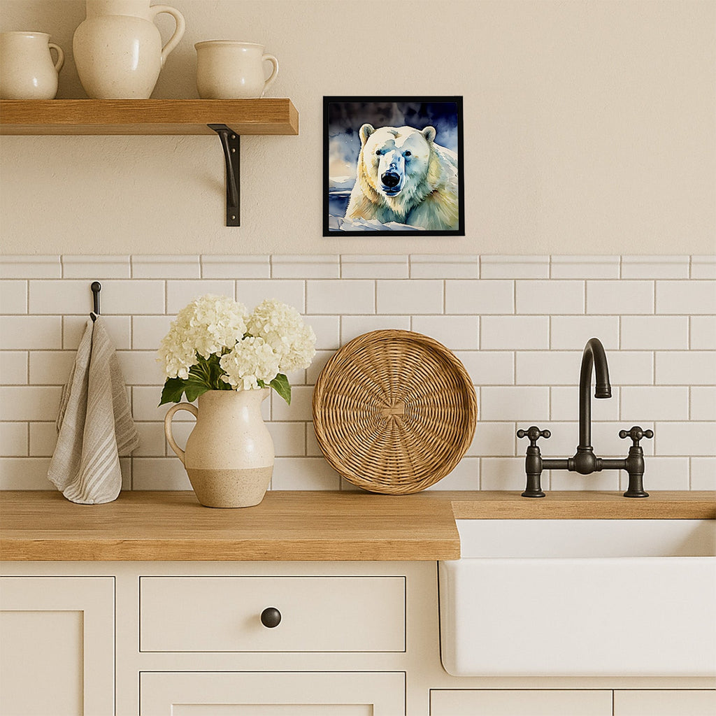 Polar Bear Framed Metal Print Bathroom, Kitchen, Office, Home Decor Wall Art Ready to Hang, Square, 8X8