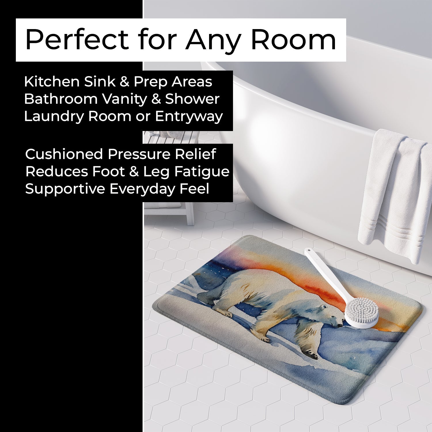 Polar Bear Memory Foam Kitchen Mat Machine Washable Anti-Fatigue Cushion Comfort Bath or Kitchen Rug