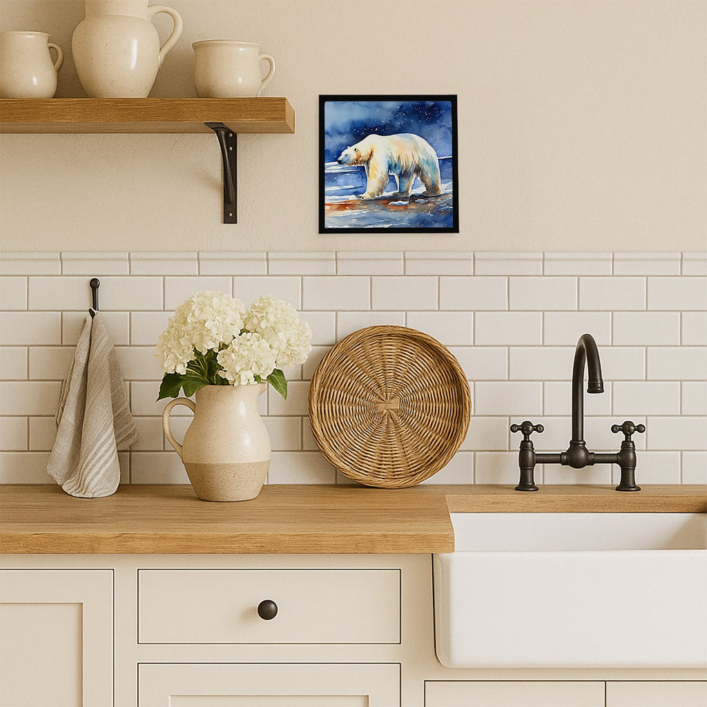 Polar Bear Framed Metal Print Bathroom, Kitchen, Office, Home Decor Wall Art Ready to Hang, Square, 8X8