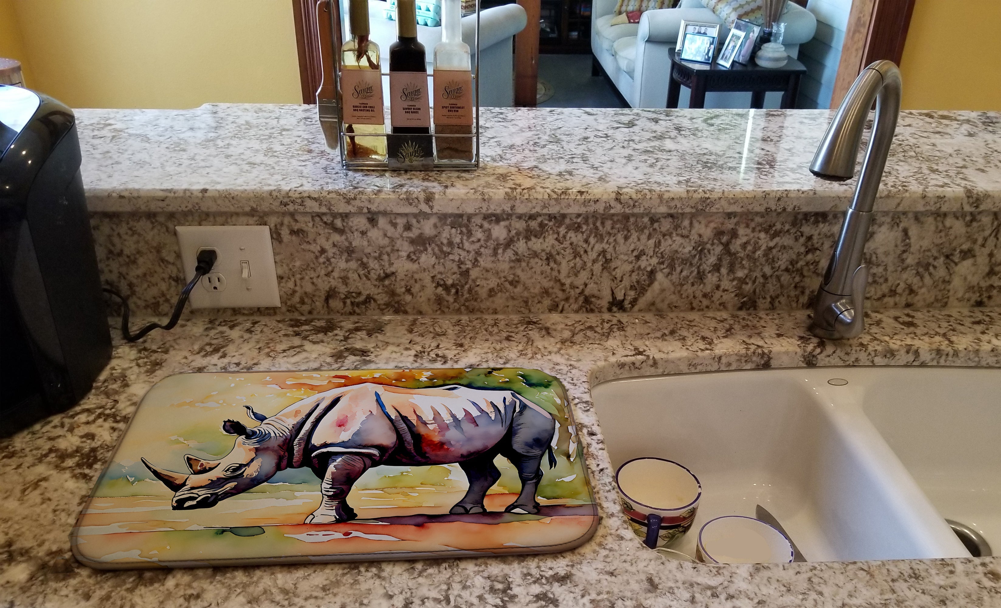 Rhinoceros Dish Drying Mat Absorbent Dish Drying Mat Pad for Kitchen Counter Dish Drainer Mat for Countertop, 14 x 21", Multicolor