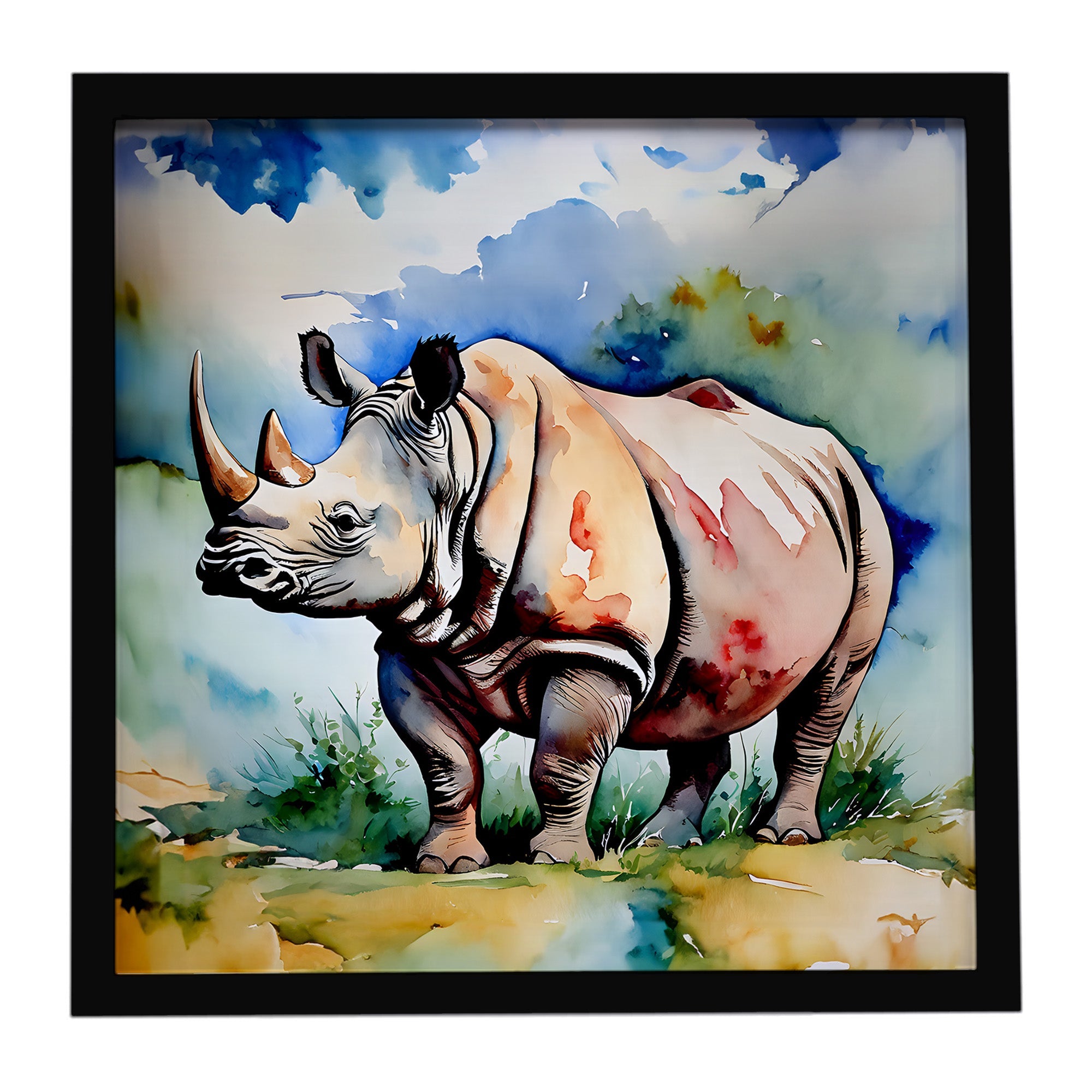 Rhinoceros Framed Metal Print Bathroom, Kitchen, Office, Home Decor Wall Art Ready to Hang, Square, 8X8