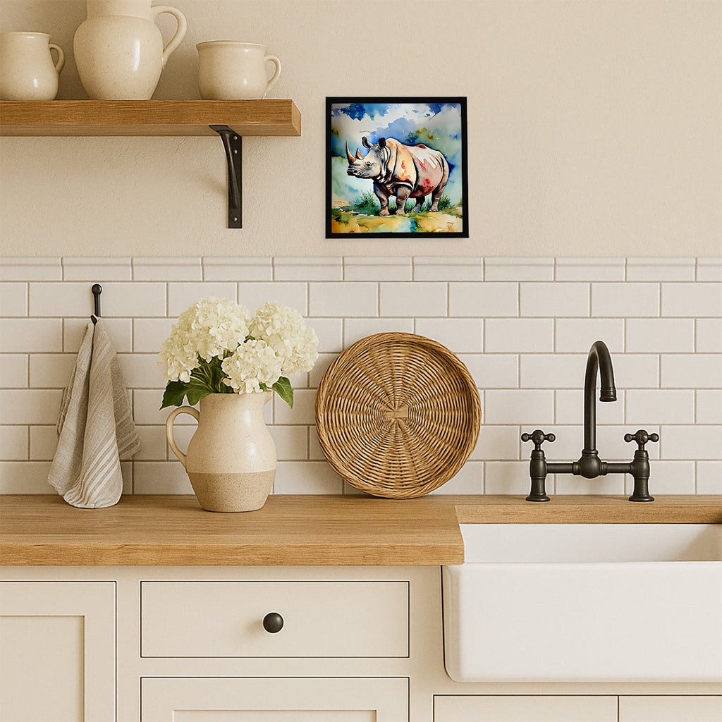 Rhinoceros Framed Metal Print Bathroom, Kitchen, Office, Home Decor Wall Art Ready to Hang, Square, 8X8