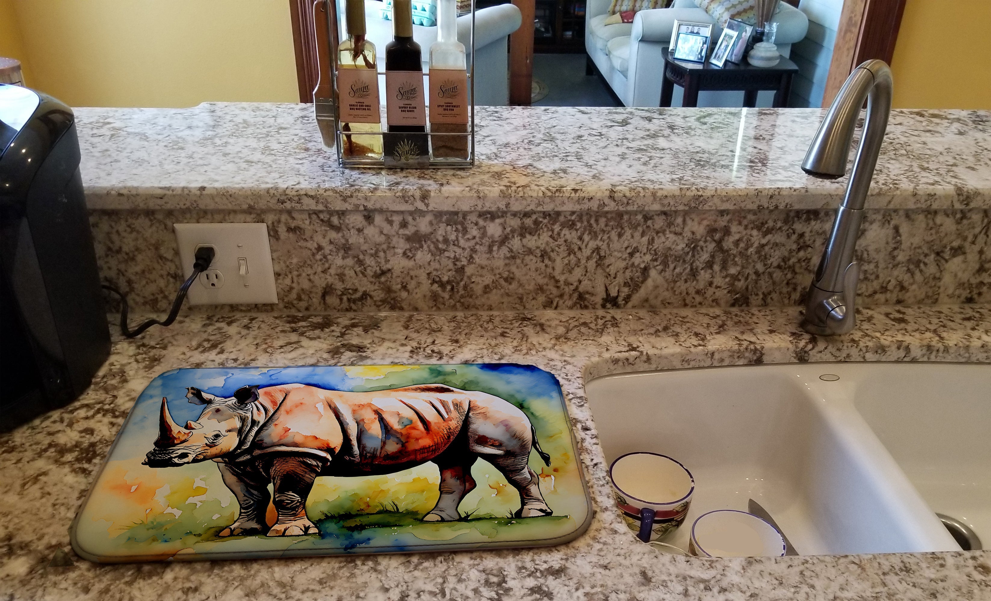 Rhinoceros Dish Drying Mat Absorbent Dish Drying Mat Pad for Kitchen Counter Dish Drainer Mat for Countertop, 14 x 21", Multicolor