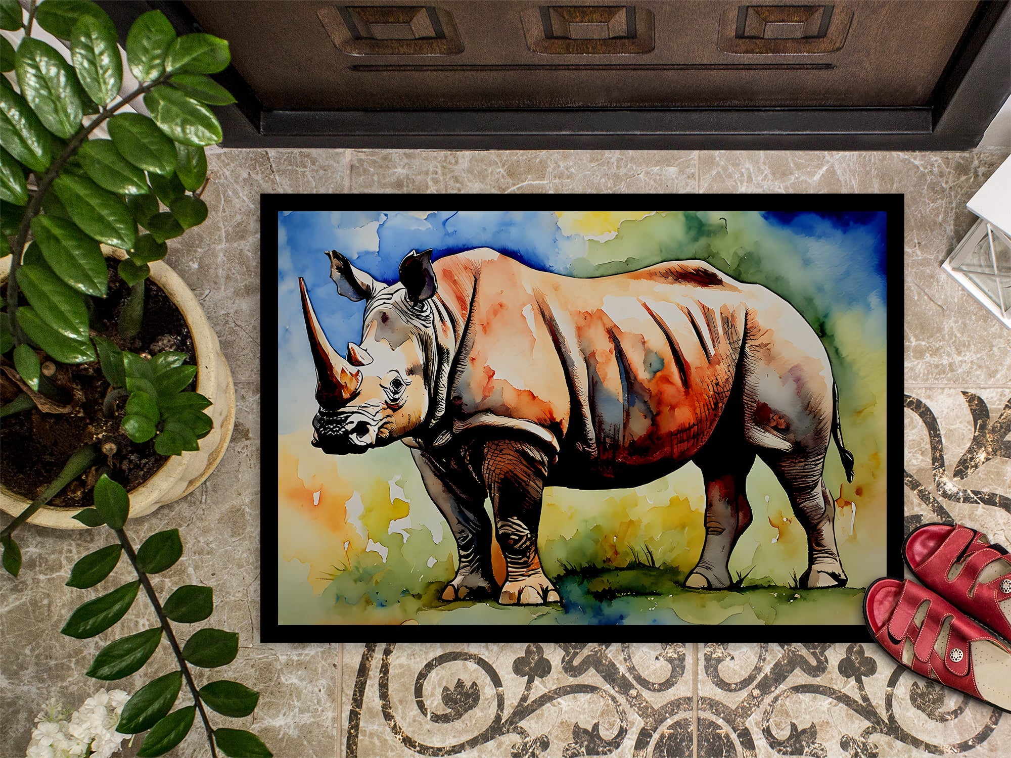 Rhinoceros Doormat Indoor Outdoor 24H X 36W Front Door Mat Rugs for Entryway, Non Slip Washable Low Pile,