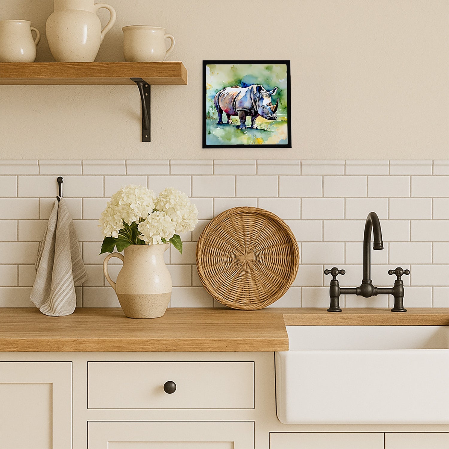 Rhinoceros Framed Metal Print Bathroom, Kitchen, Office, Home Decor Wall Art Ready to Hang, Square, 8X8