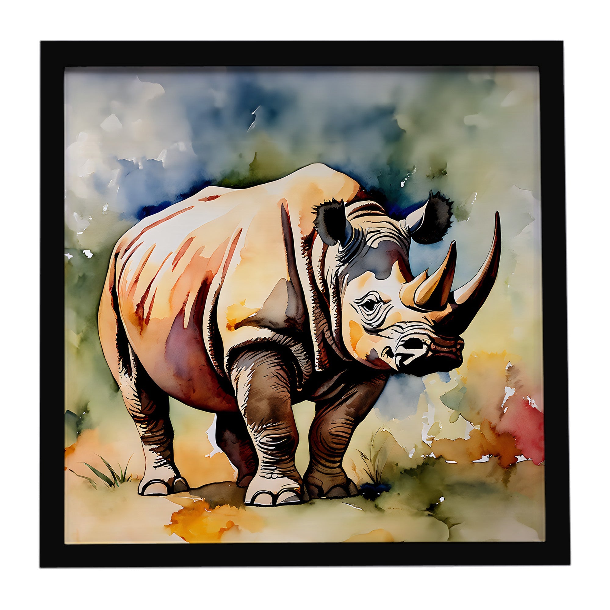 Rhinoceros Framed Metal Print Bathroom, Kitchen, Office, Home Decor Wall Art Ready to Hang, Square, 8X8