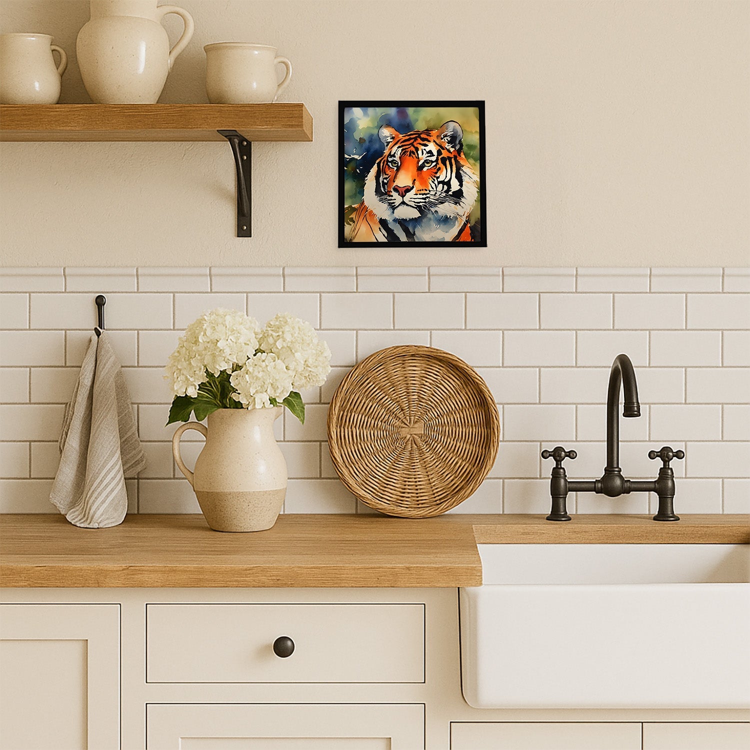 Tiger Framed Metal Print Bathroom, Kitchen, Office, Home Decor Wall Art Ready to Hang, Square, 8X8