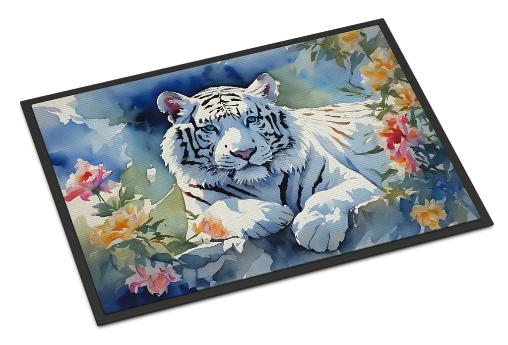 White Tiger Doormat Indoor Outdoor 24H X 36W Front Door Mat Rugs for Entryway, Non Slip Washable Low Pile,