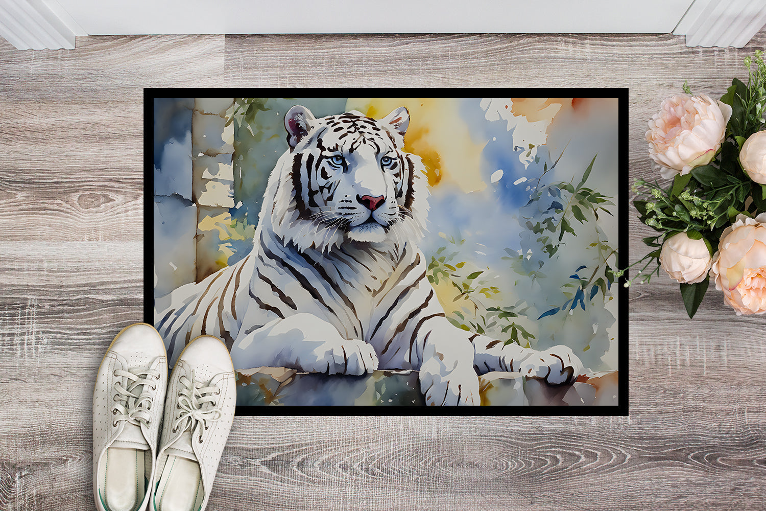 White Tiger Doormat Indoor Outdoor 18H X 27W Front Door Mat Rugs for Entryway, Non Slip Washable