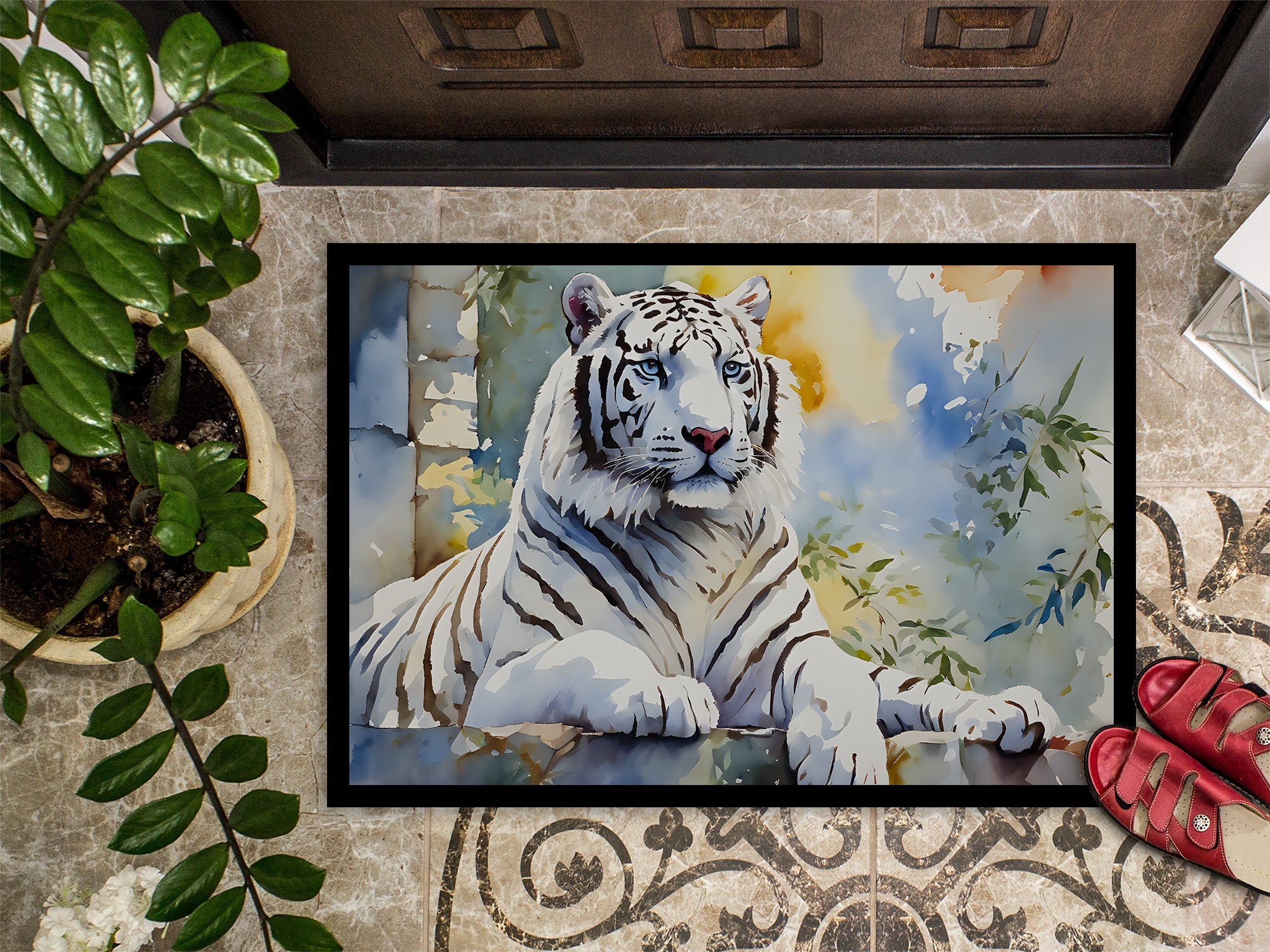 White Tiger Doormat Indoor Outdoor 18H X 27W Front Door Mat Rugs for Entryway, Non Slip Washable