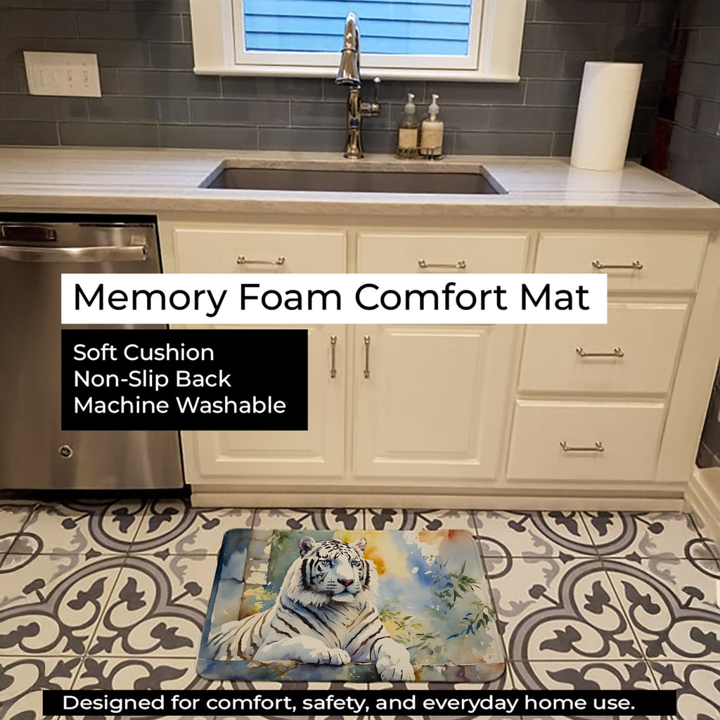 White Tiger Memory Foam Kitchen Mat Machine Washable Anti-Fatigue Cushion Comfort Bath or Kitchen Rug