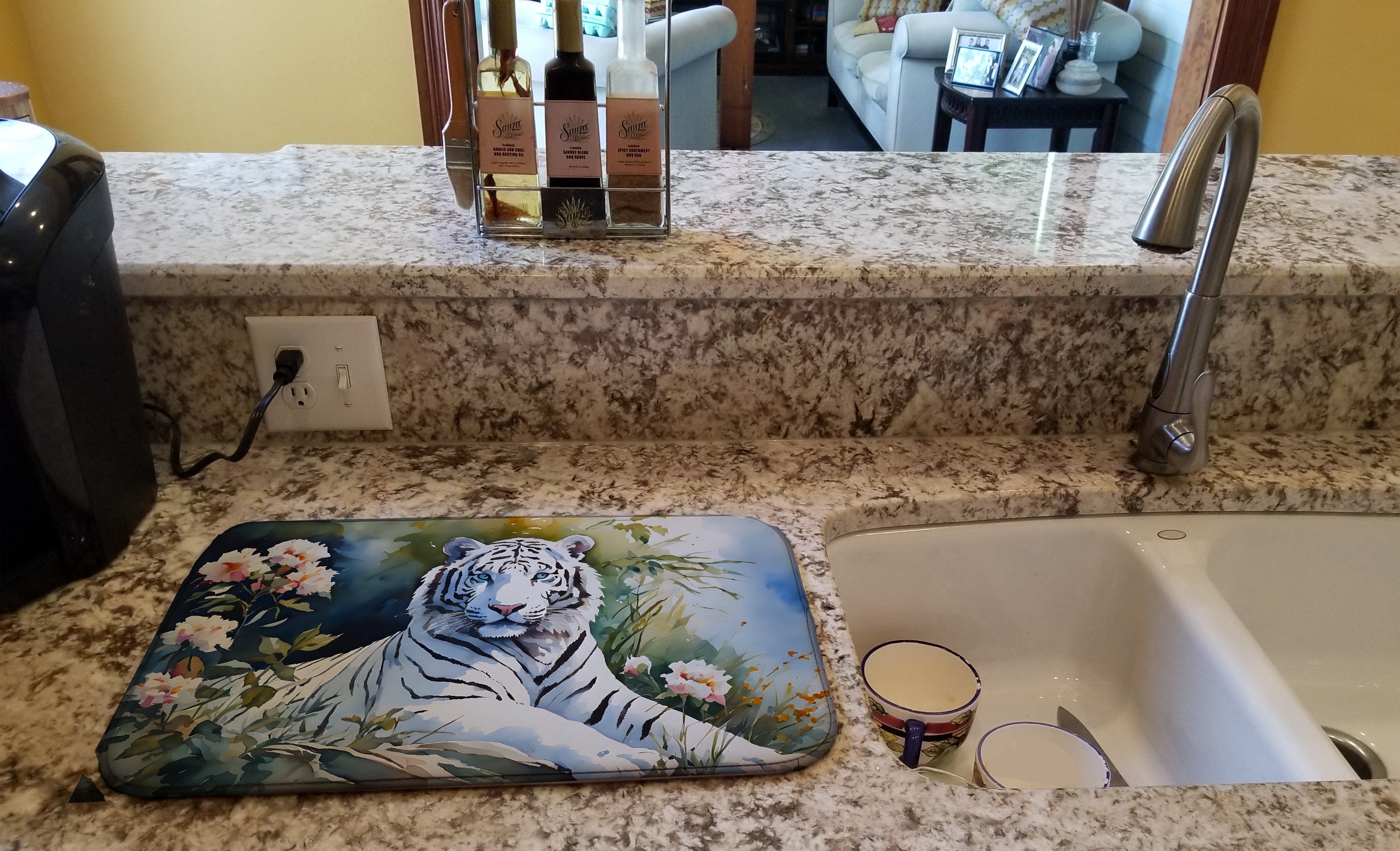 White Tiger Dish Drying Mat Absorbent Dish Drying Mat Pad for Kitchen Counter Dish Drainer Mat for Countertop, 14 x 21", Multicolor