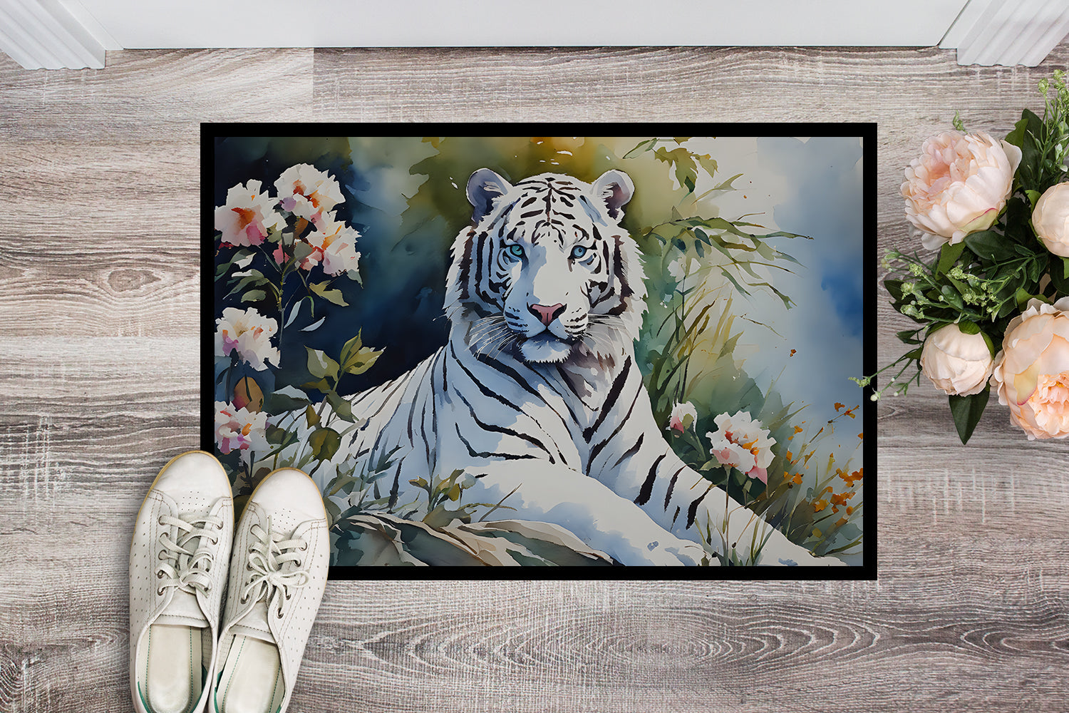 White Tiger Doormat Indoor Outdoor 18H X 27W Front Door Mat Rugs for Entryway, Non Slip Washable