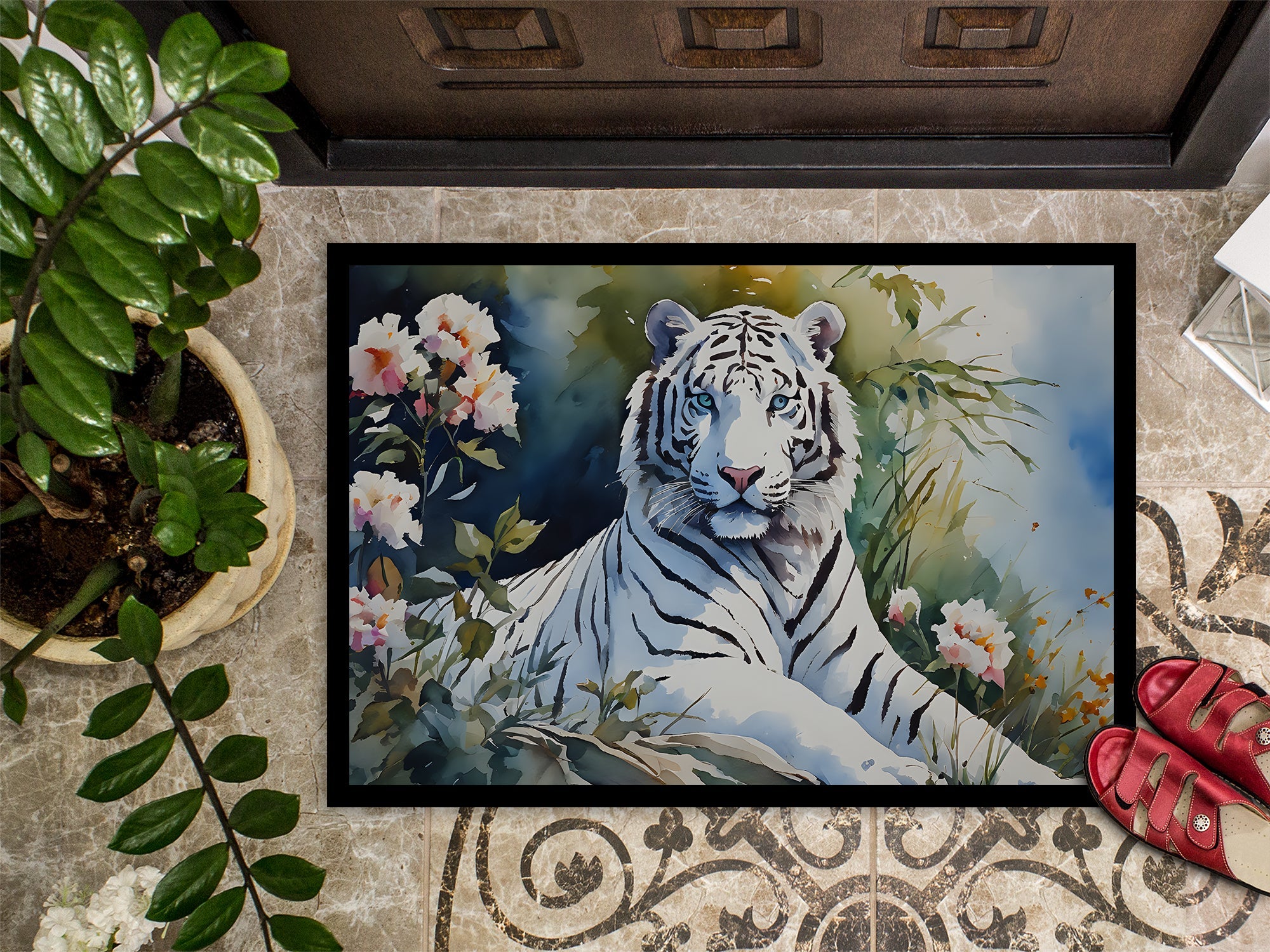 White Tiger Doormat Indoor Outdoor 18H X 27W Front Door Mat Rugs for Entryway, Non Slip Washable