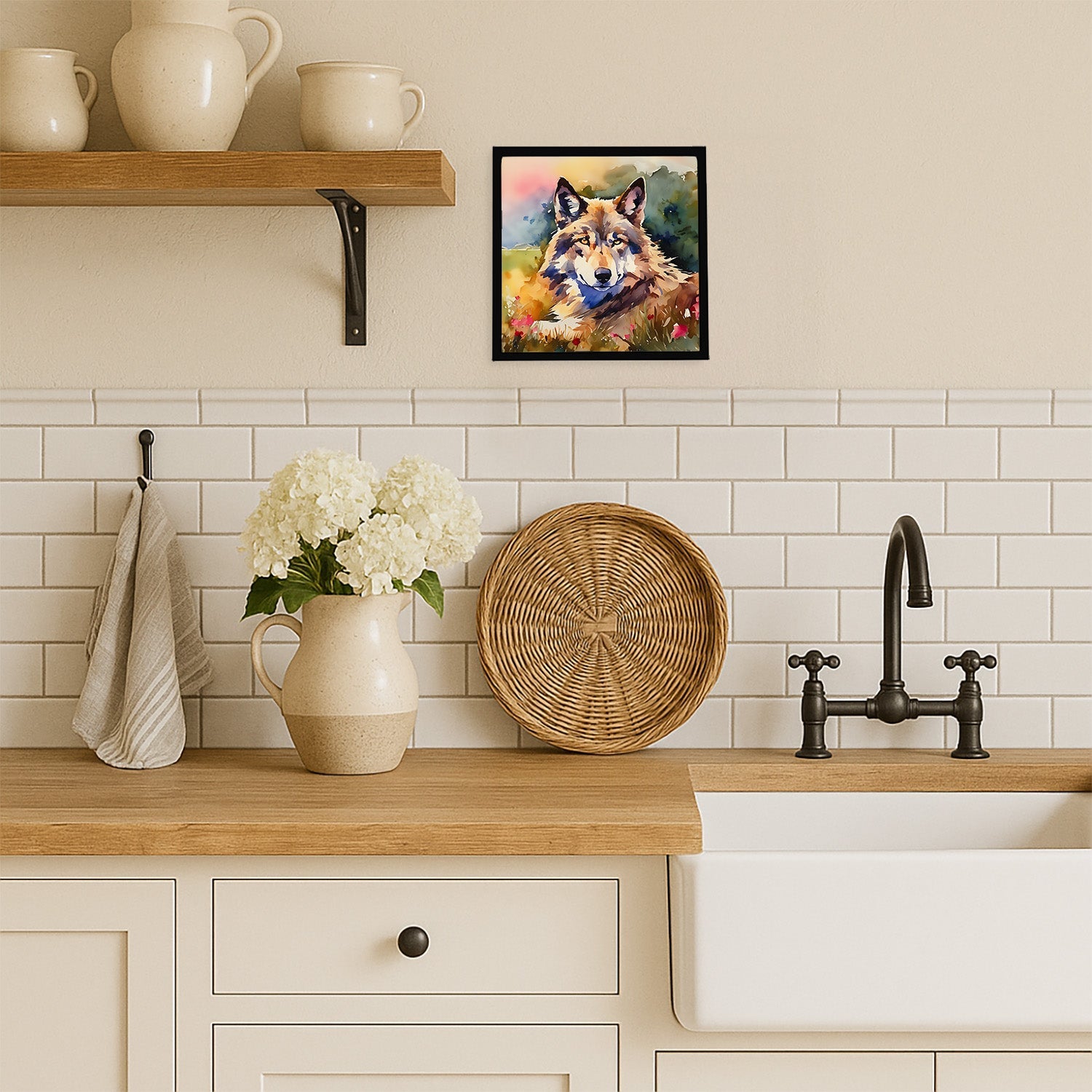 Wolves Wolf  Framed Metal Print Bathroom, Kitchen, Office, Home Decor Wall Art Ready to Hang, Square, 8X8