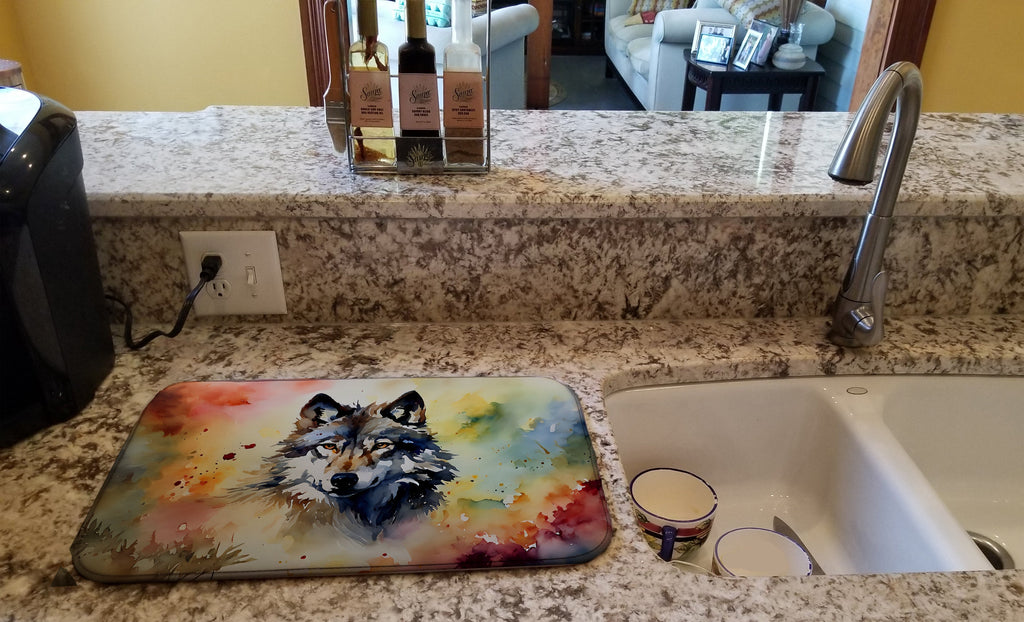 Wolves Wolf Dish Drying Mat Absorbent Dish Drying Mat Pad for Kitchen Counter Dish Drainer Mat for Countertop, 14 x 21", Multicolor