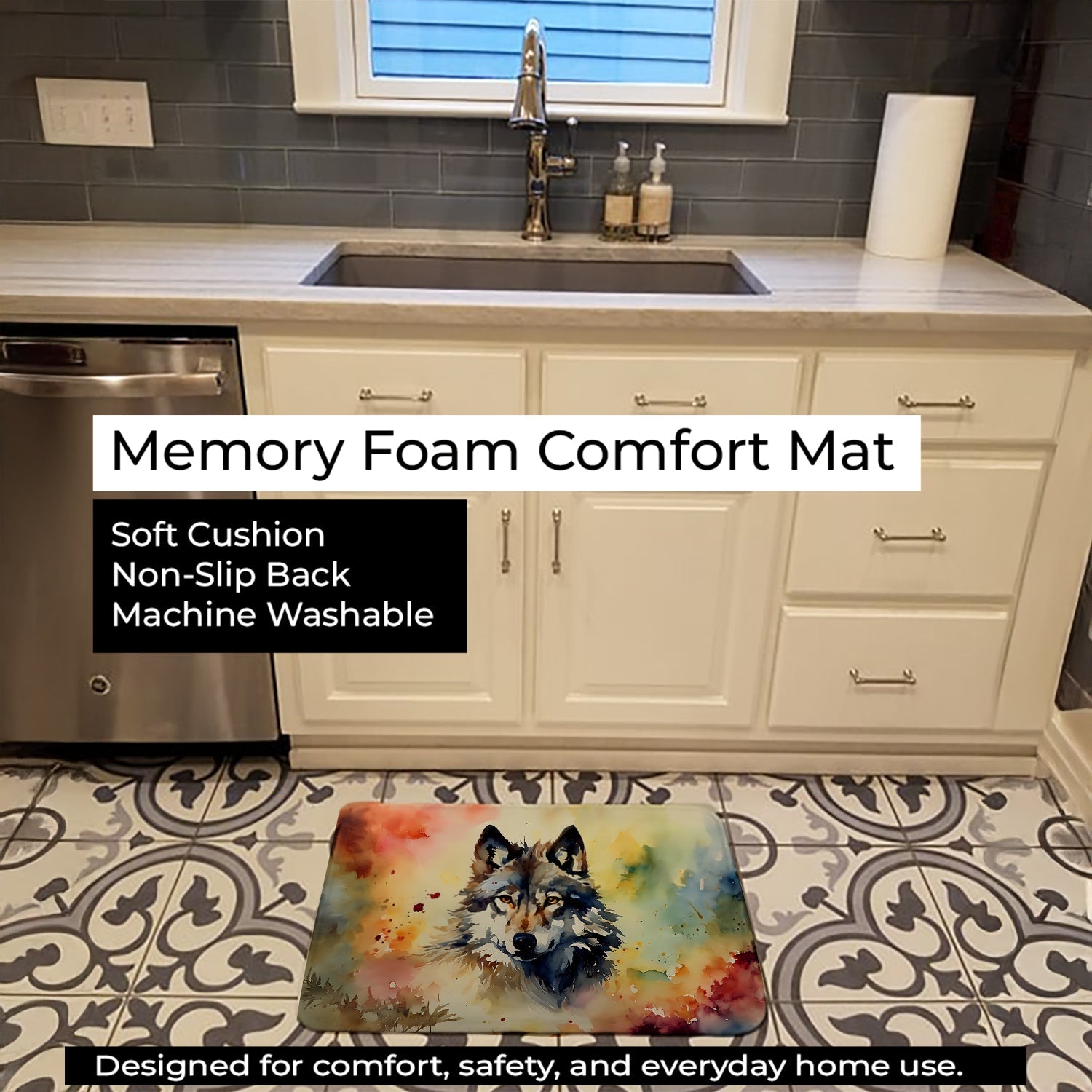 Wolves Wolf Memory Foam Kitchen Mat Machine Washable Anti-Fatigue Cushion Comfort Bath or Kitchen Rug