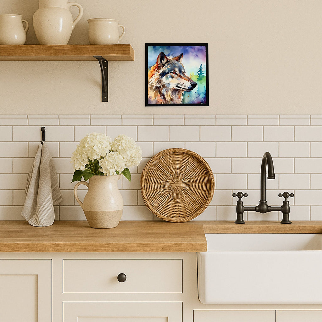 Wolves Wolf  Framed Metal Print Bathroom, Kitchen, Office, Home Decor Wall Art Ready to Hang, Square, 8X8