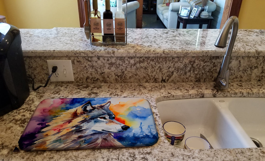 Wolves Wolf  Dish Drying Mat Absorbent Dish Drying Mat Pad for Kitchen Counter Dish Drainer Mat for Countertop, 14 x 21", Multicolor