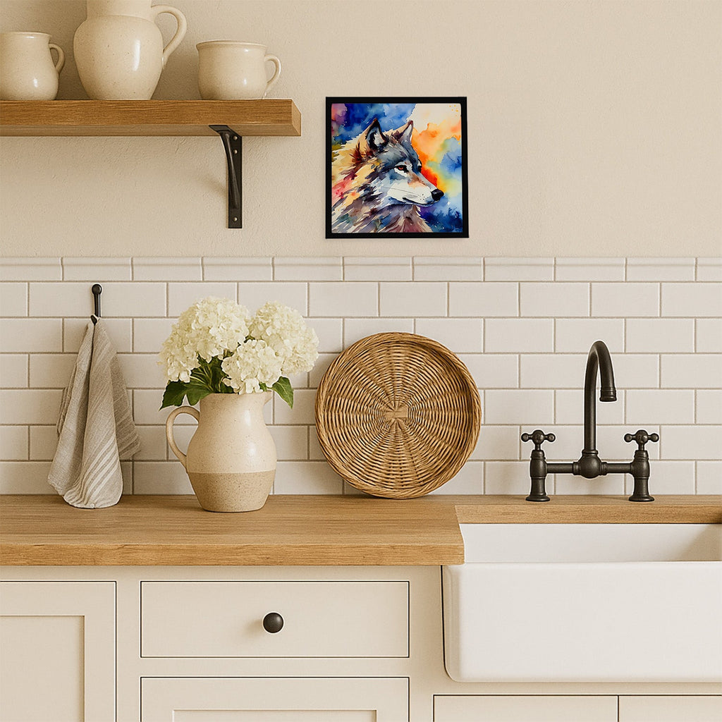 Wolves Wolf  Framed Metal Print Bathroom, Kitchen, Office, Home Decor Wall Art Ready to Hang, Square, 8X8