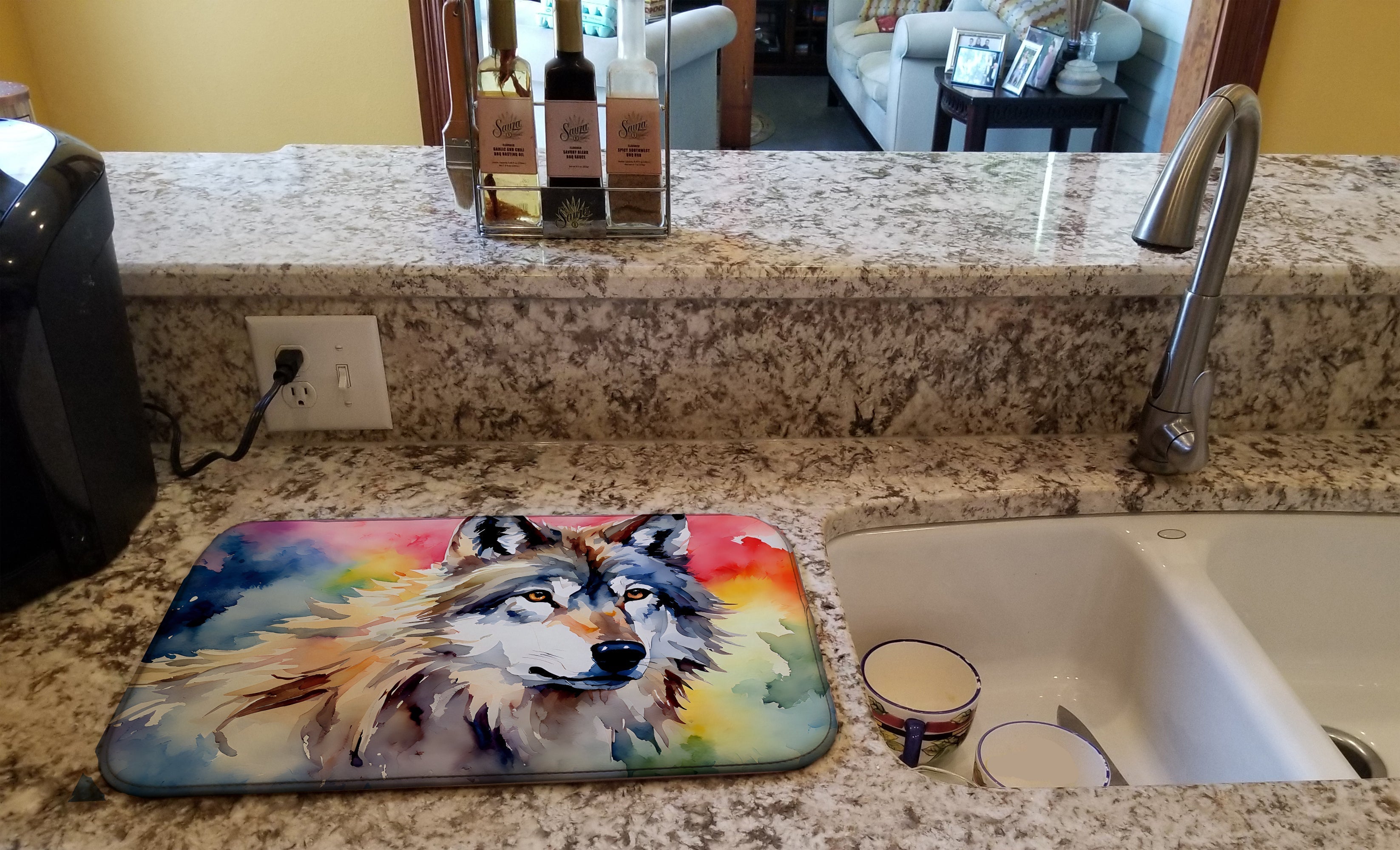 Wolves Wolf  Dish Drying Mat Absorbent Dish Drying Mat Pad for Kitchen Counter Dish Drainer Mat for Countertop, 14 x 21", Multicolor