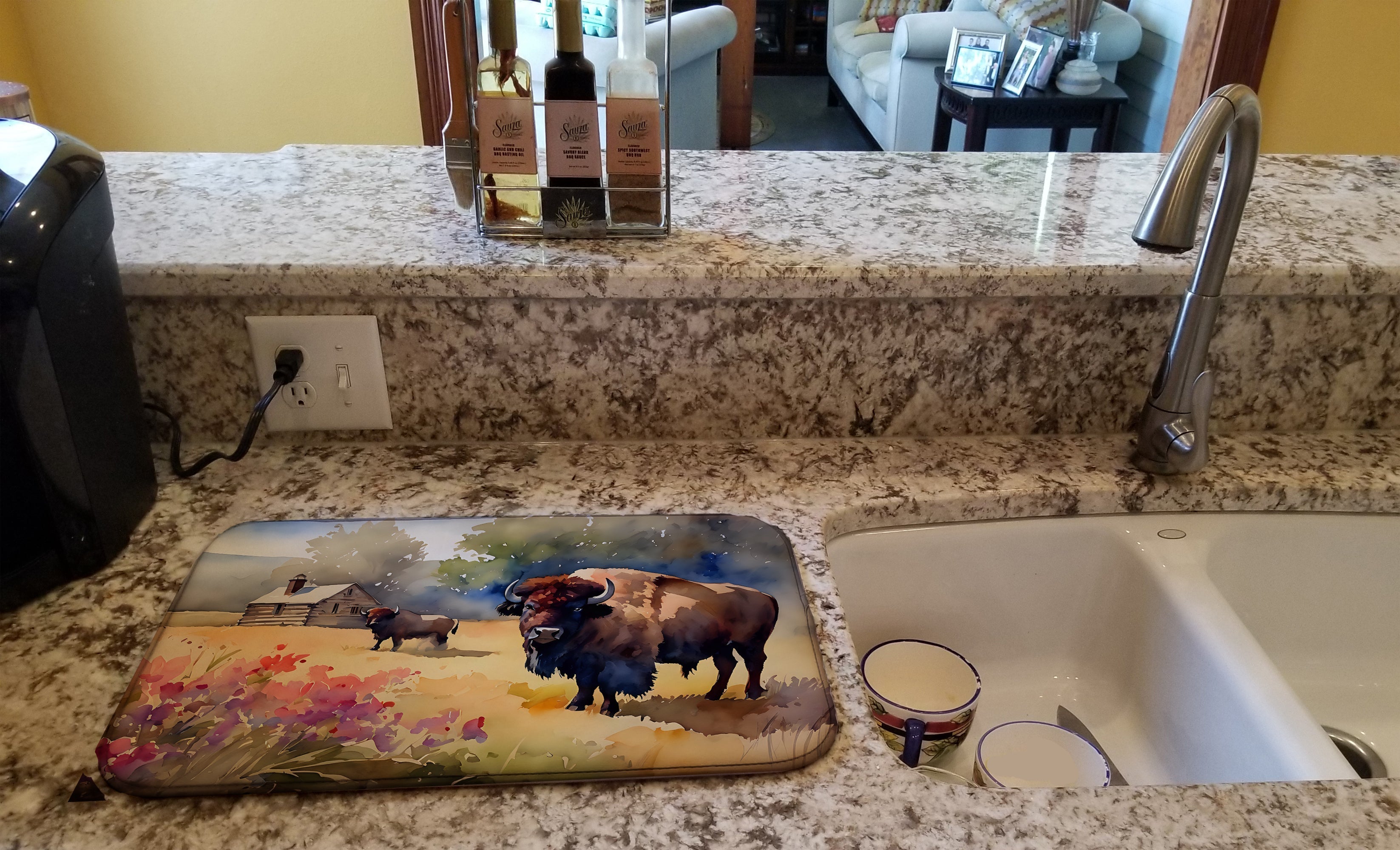 Wood Bison Dish Drying Mat Absorbent Dish Drying Mat Pad for Kitchen Counter Dish Drainer Mat for Countertop, 14 x 21", Multicolor