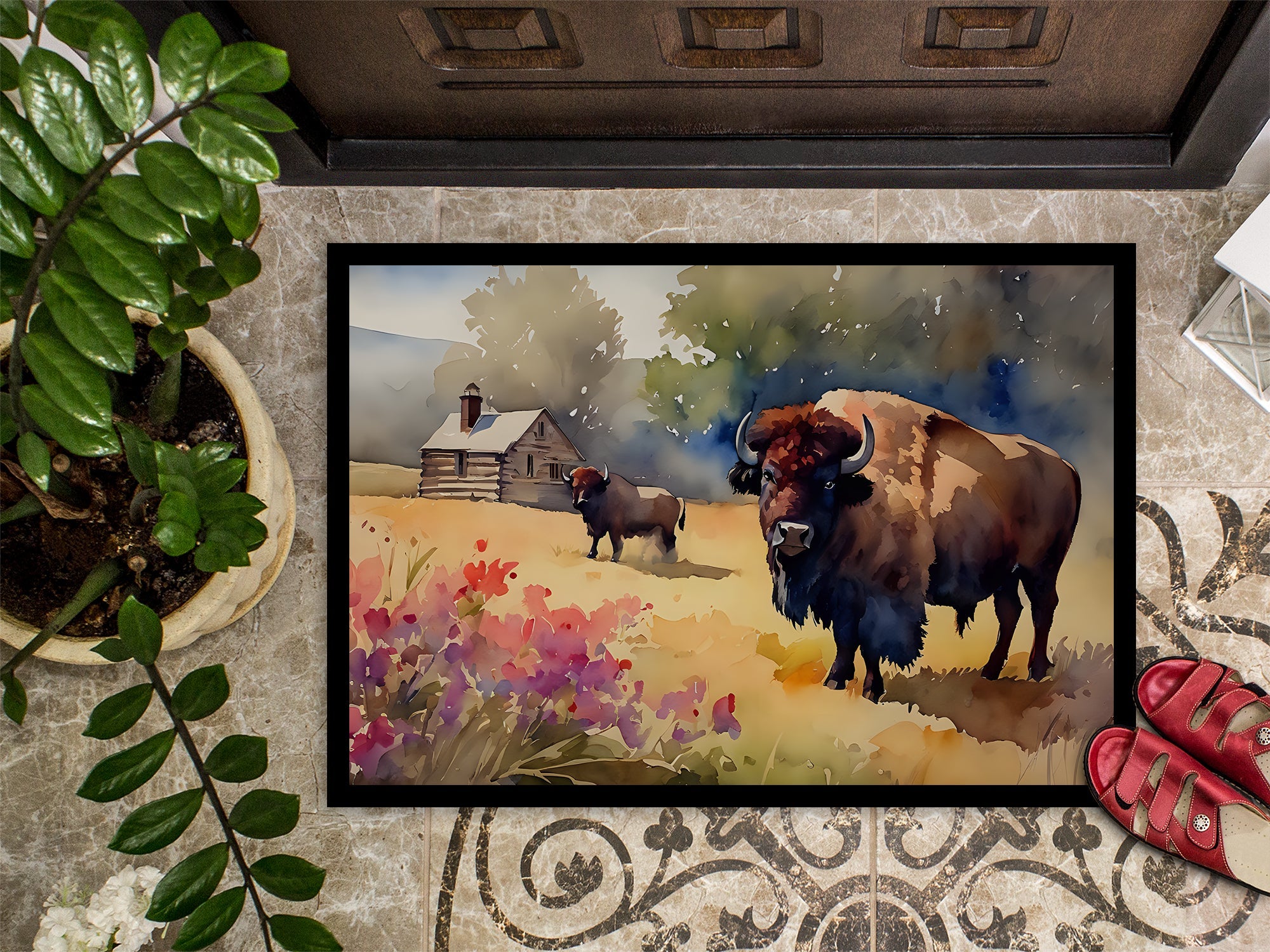 Wood Bison Doormat Indoor Outdoor 18H X 27W Front Door Mat Rugs for Entryway, Non Slip Washable