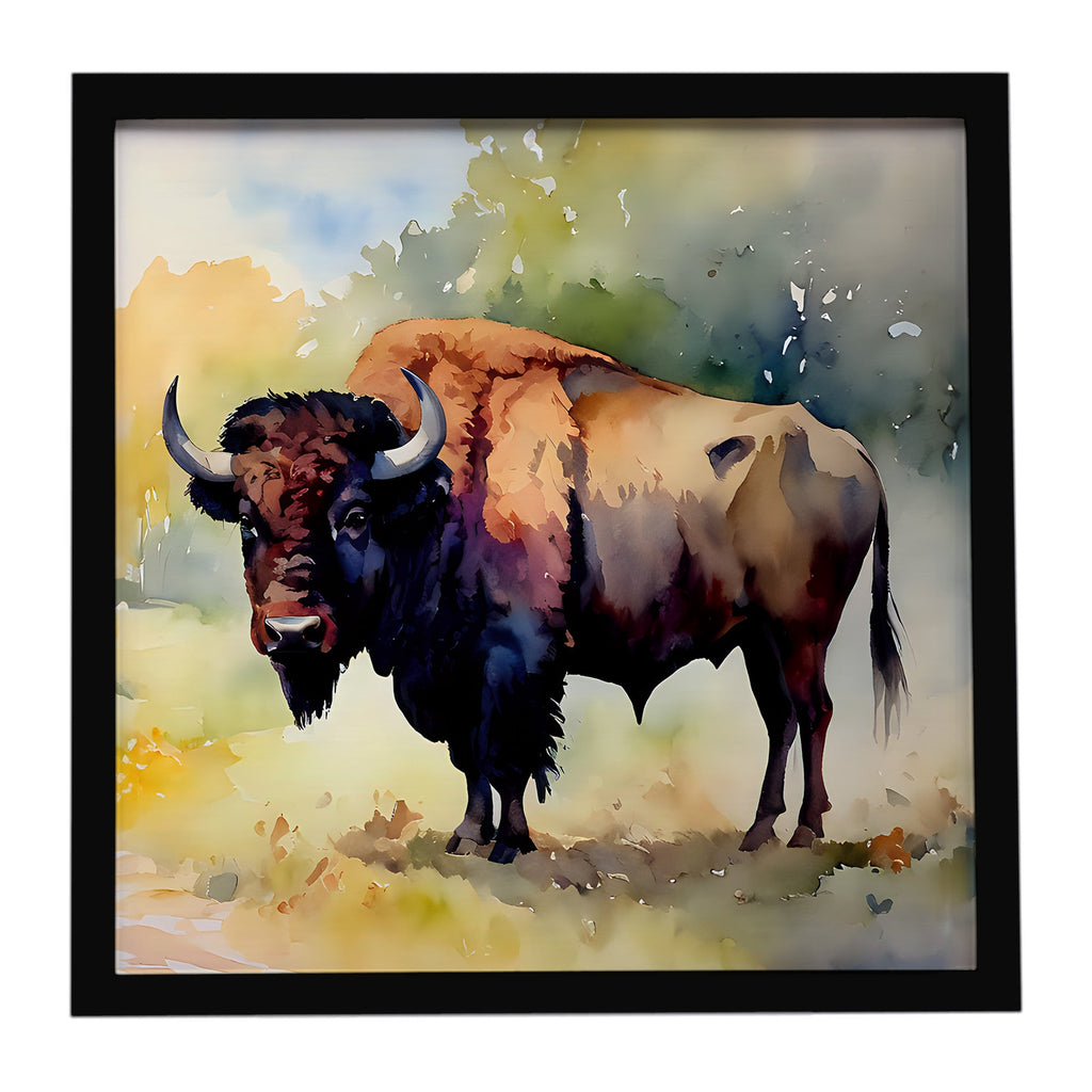 Wood Bison Framed Metal Print Bathroom, Kitchen, Office, Home Decor Wall Art Ready to Hang, Square, 8X8