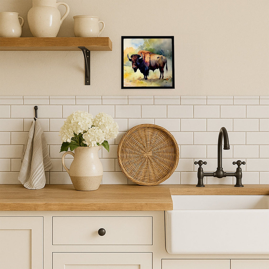 Wood Bison Framed Metal Print Bathroom, Kitchen, Office, Home Decor Wall Art Ready to Hang, Square, 8X8