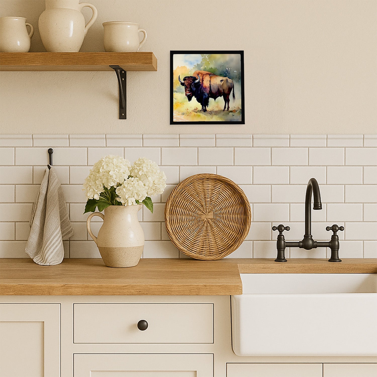 Wood Bison Framed Metal Print Bathroom, Kitchen, Office, Home Decor Wall Art Ready to Hang, Square, 8X8