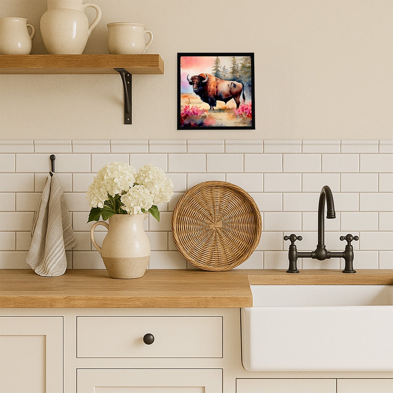 Wood Bison Framed Metal Print Bathroom, Kitchen, Office, Home Decor Wall Art Ready to Hang, Square, 8X8