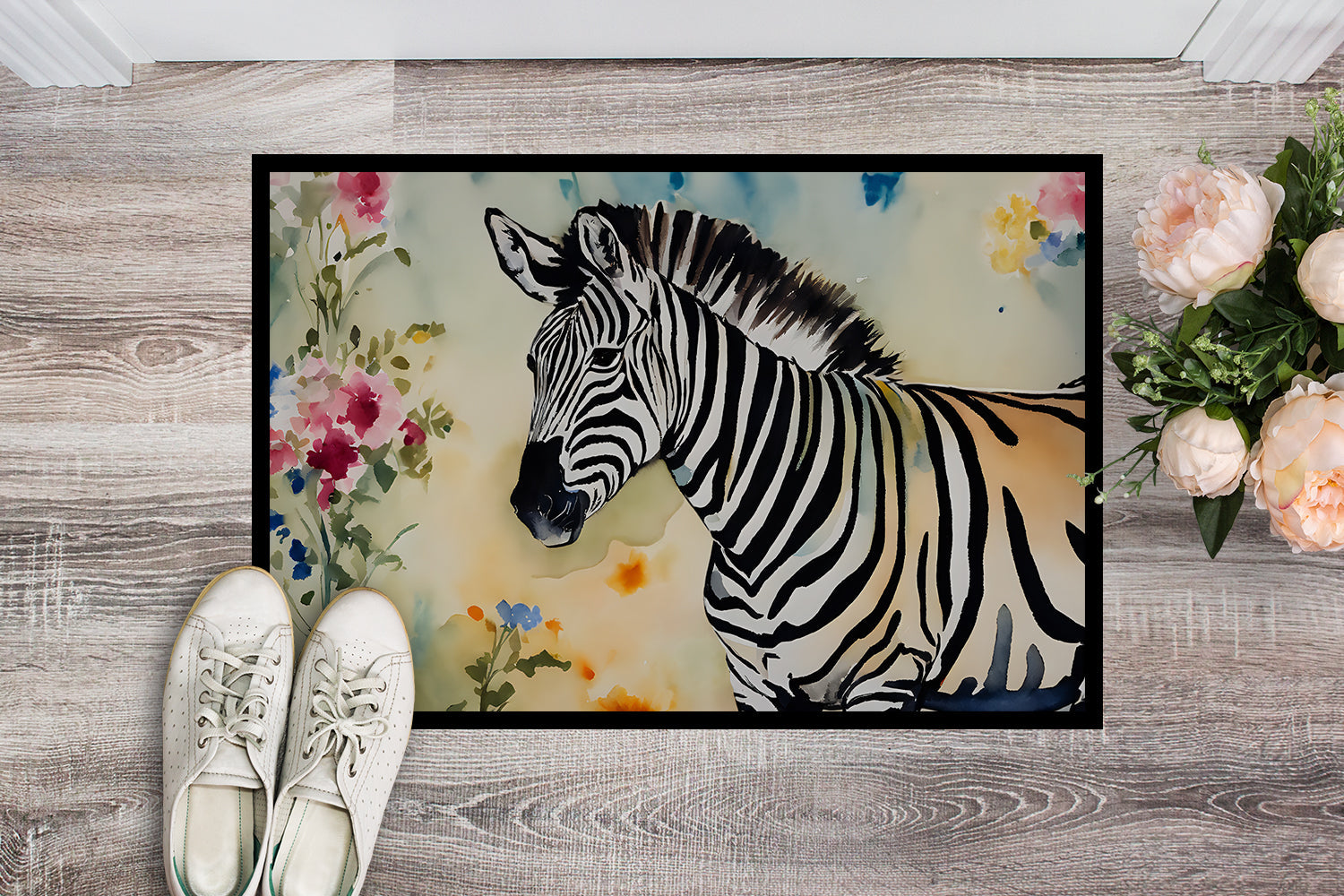 Zebra Doormat Indoor Outdoor 24H X 36W Front Door Mat Rugs for Entryway, Non Slip Washable Low Pile,
