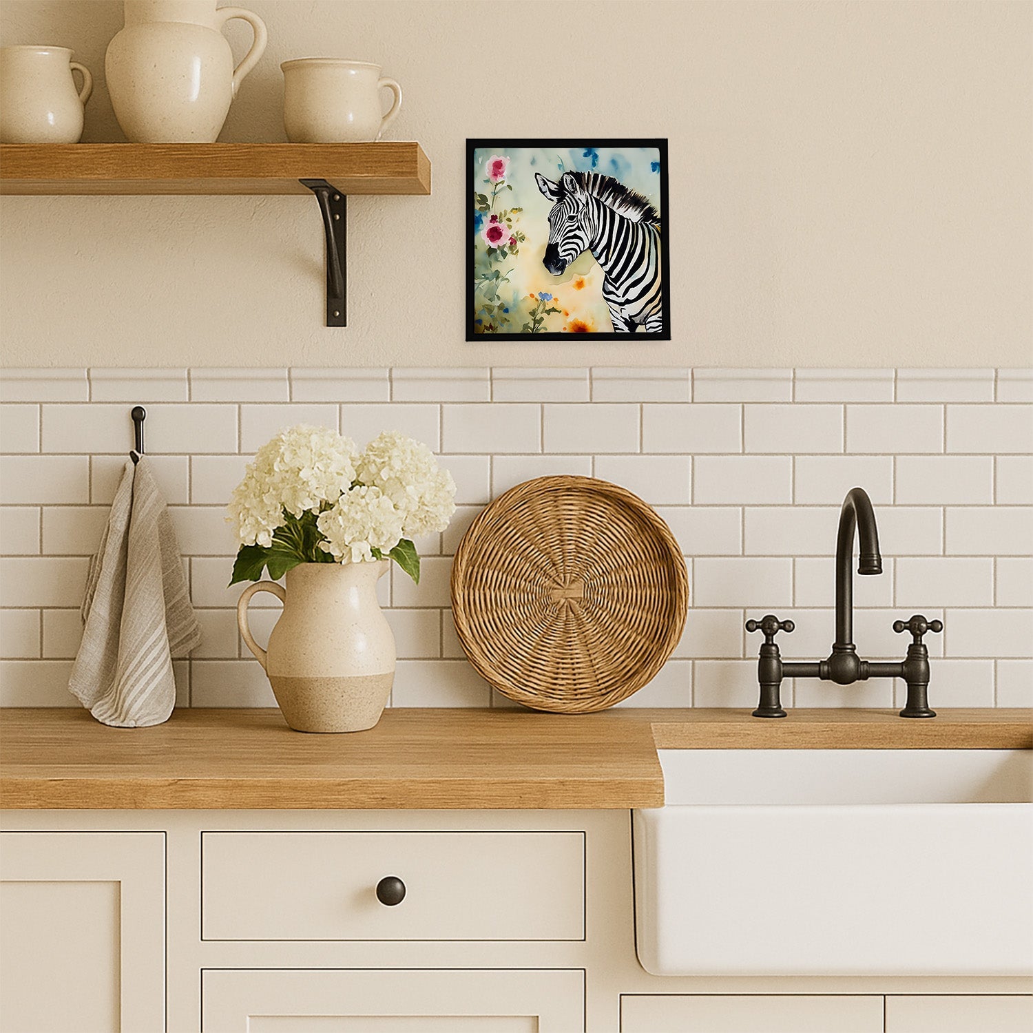 Zebra Framed Metal Print Bathroom, Kitchen, Office, Home Decor Wall Art Ready to Hang, Square, 8X8