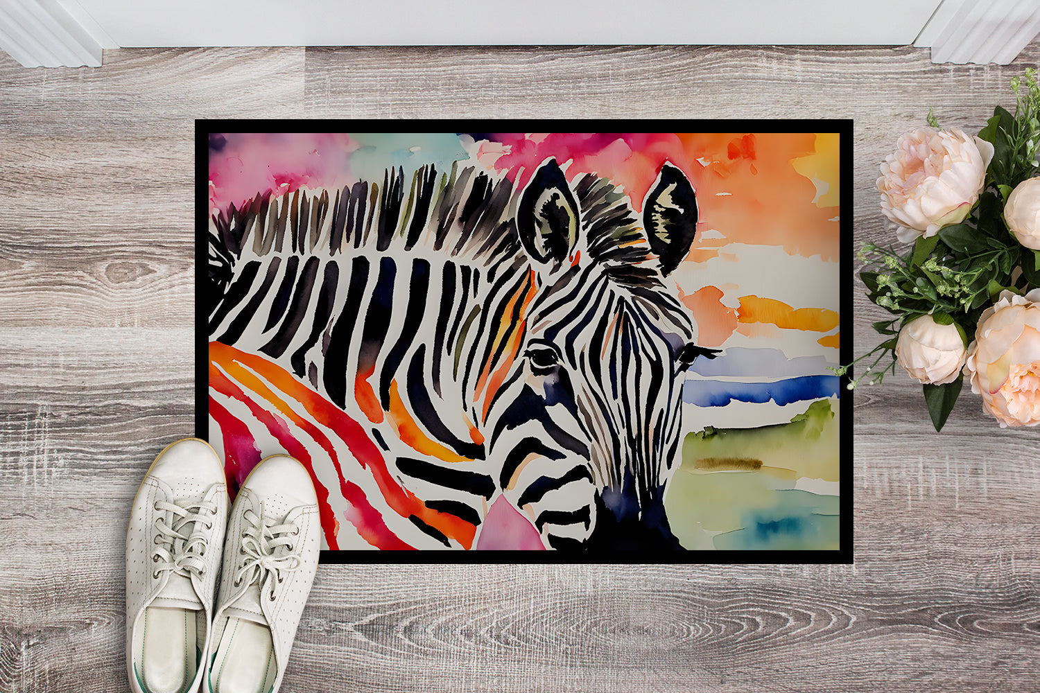 Zebra Doormat Indoor Outdoor 24H X 36W Front Door Mat Rugs for Entryway, Non Slip Washable Low Pile,