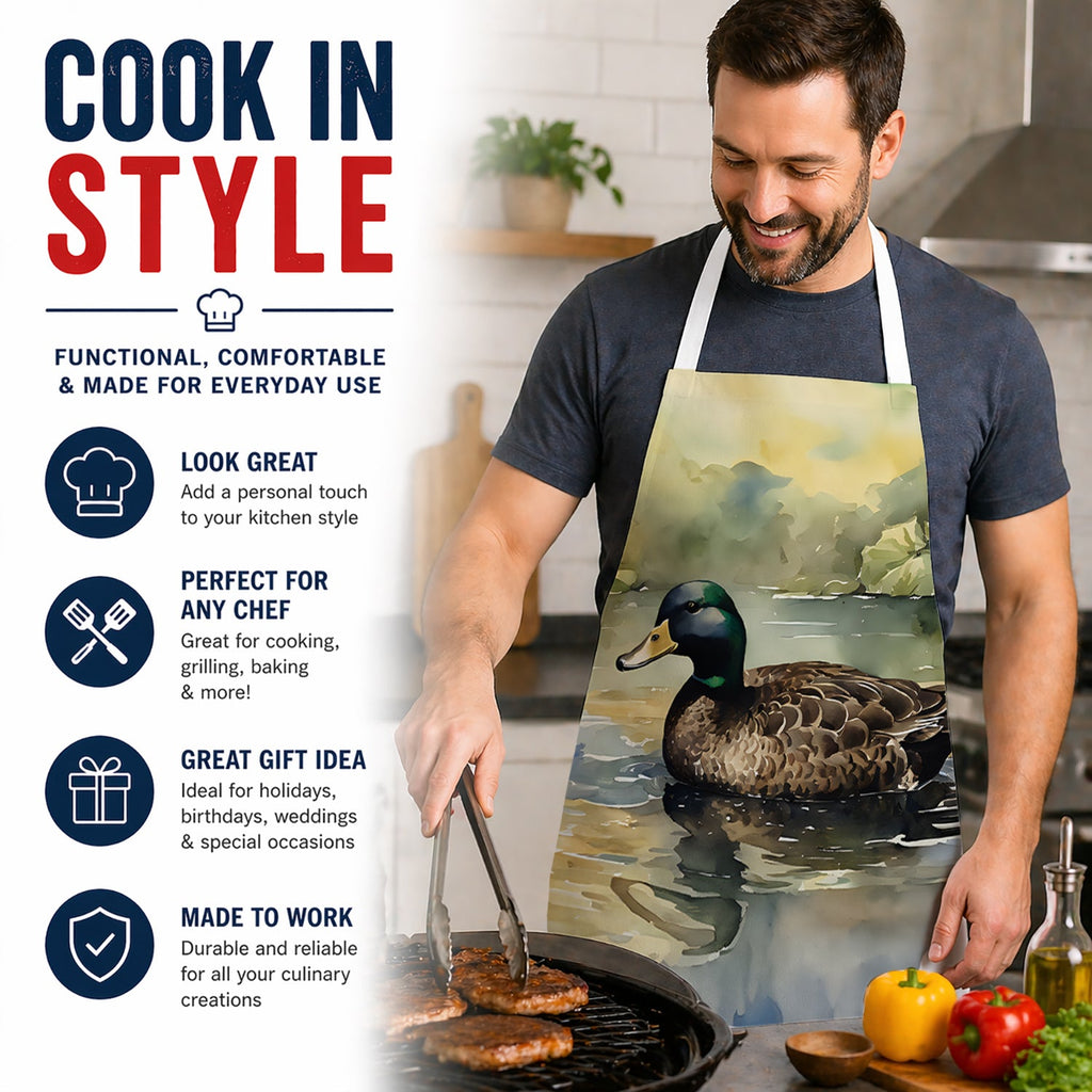 Mallard Duck Swimming Lake Apron Cooking Kitchen Server Baking Crafts Gardening for Adult Women Men, Unisex, Large, Multicolor