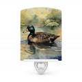 Mallard Duck Swimming Lake Ceramic Night Light Compact, UL-Certified, Ideal for Bedroom, Bathroom, Nursery, Hallway, Kitchen, 6x4x3, Multicolor