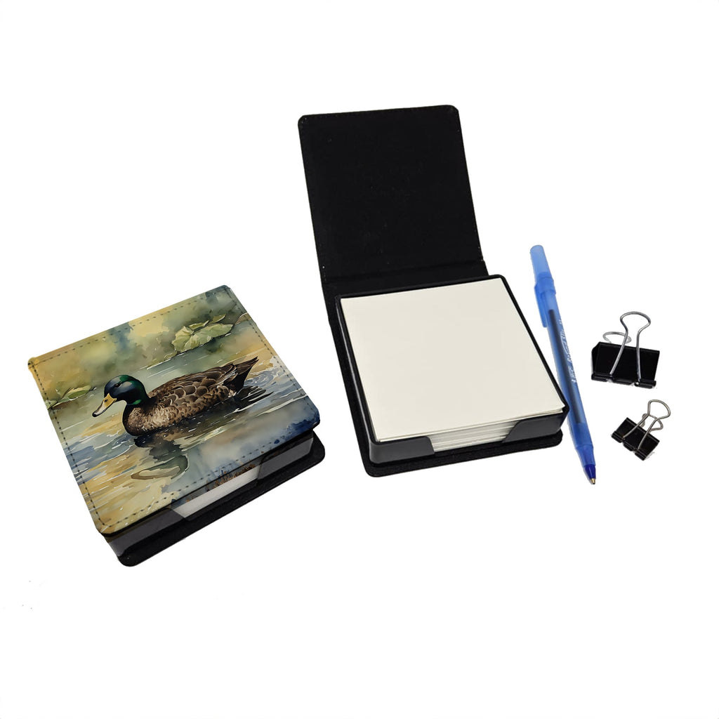 Mallard Duck Swimming Lake PU Leather Note Paper Holder with Artist-Designed Cover, Desk Accessory, Office Gift