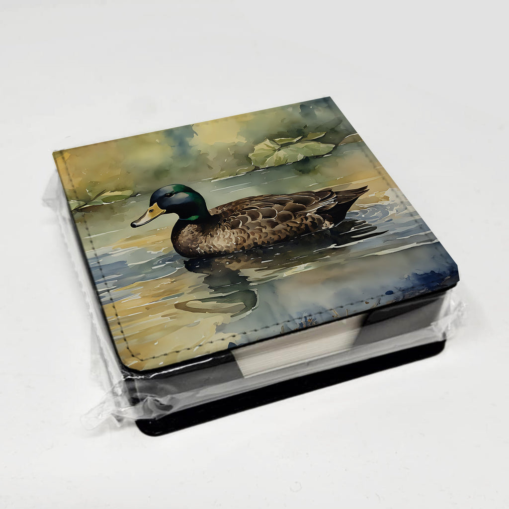 Mallard Duck Swimming Lake PU Leather Note Paper Holder with Artist-Designed Cover, Desk Accessory, Office Gift