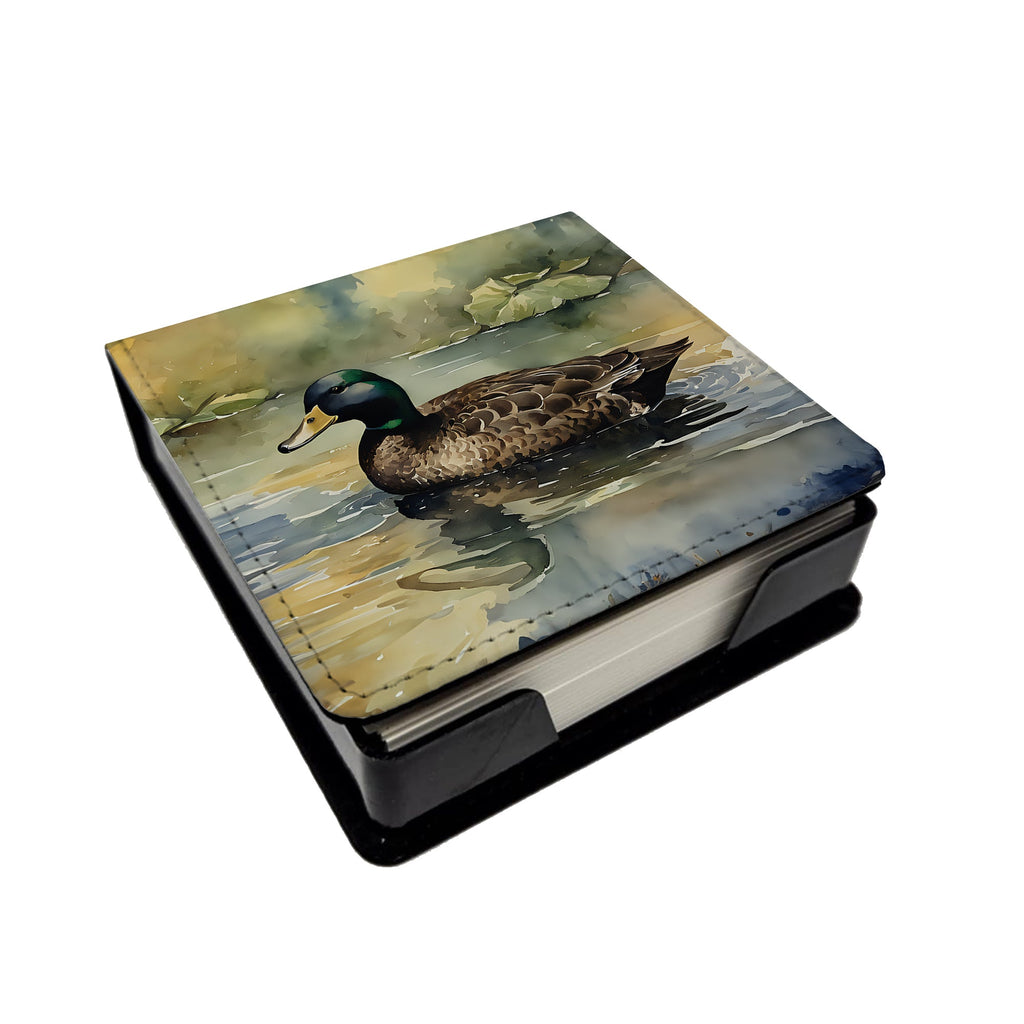 Mallard Duck Swimming Lake PU Leather Note Paper Holder with Artist-Designed Cover, Desk Accessory, Office Gift