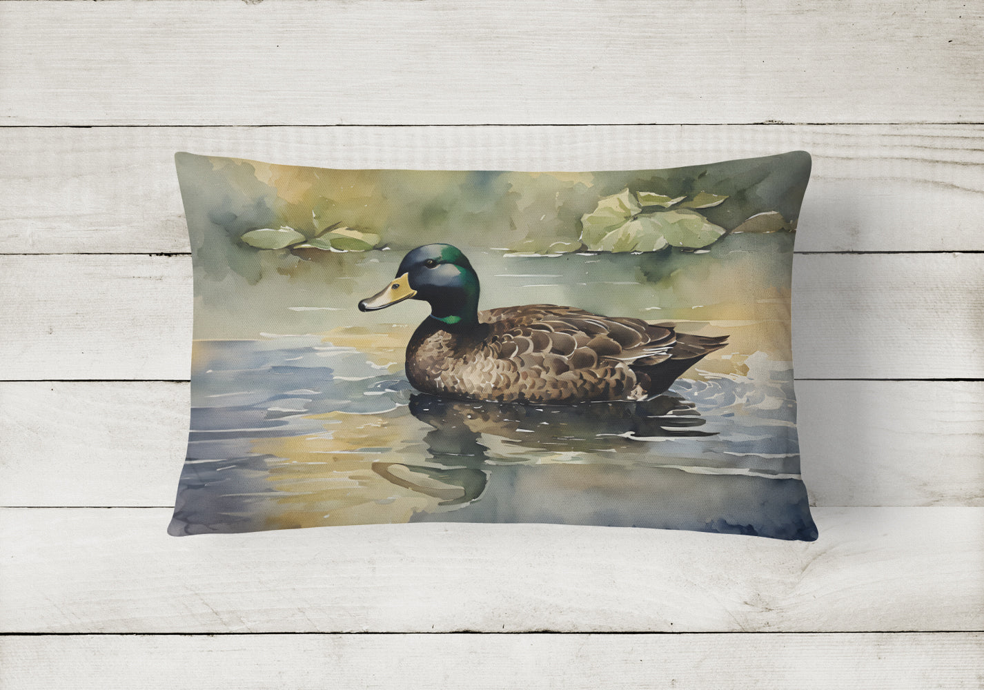 Mallard Duck Swimming Lake Decorative Throw Pillow 12x16 Indoor Outdoor Accent Cushion, Fabric Cover with Insert for Sofa, Bed, Porch & Living Room