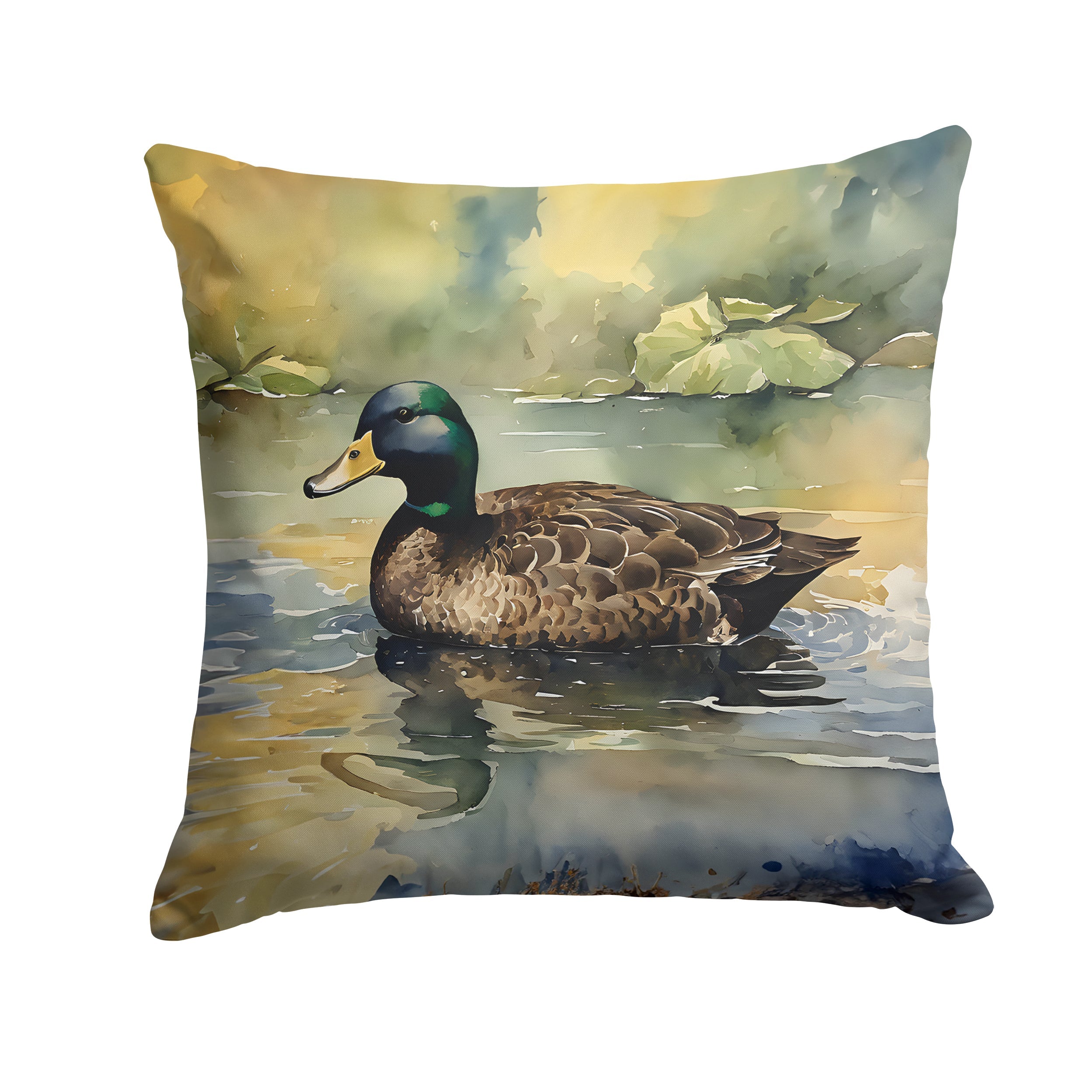 Mallard Duck Swimming Lake Decorative Throw Pillow 14x14 Indoor Outdoor Accent Cushion, Fabric Cover with Insert for Sofa, Bed, Porch & Living Room