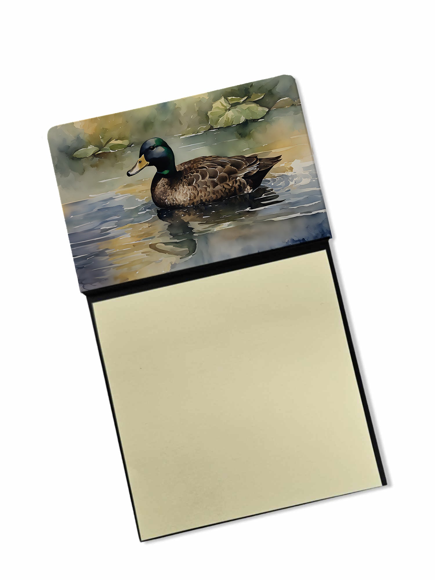 Mallard Duck Swimming Lake Watercolor Sticky Note Holder Refillable Dispenser Desk Accessory 3x3 Pad Gift
