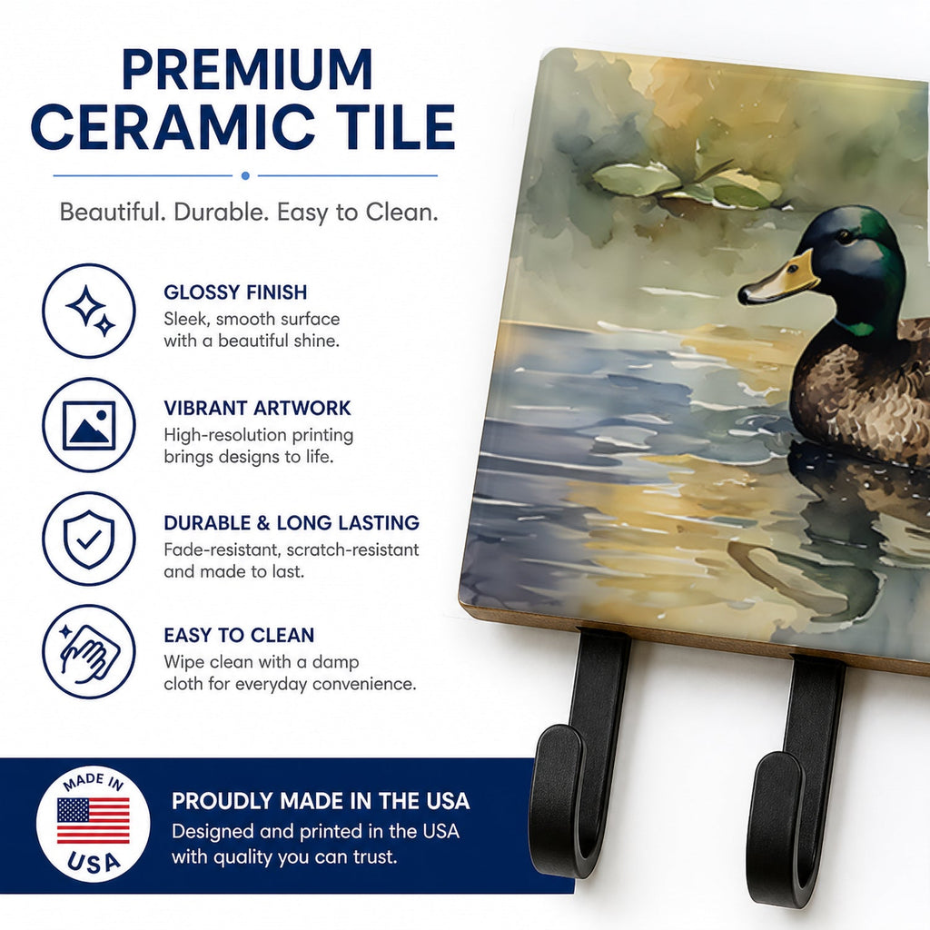 Mallard Duck Swimming Lake Leash or Key Holder Wall Hooks, Coat Rack Wall Mount, for Hanging Keys, Towels, Aprons, Leashes